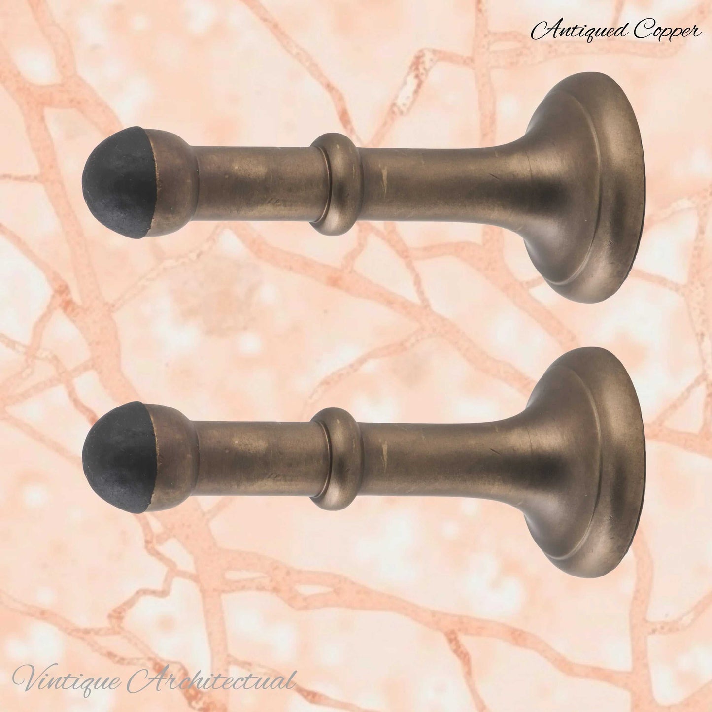 Antiqued Copper Brass Classic rubber door stop 100mm Long-Invsible fixing - Vintique Concepts