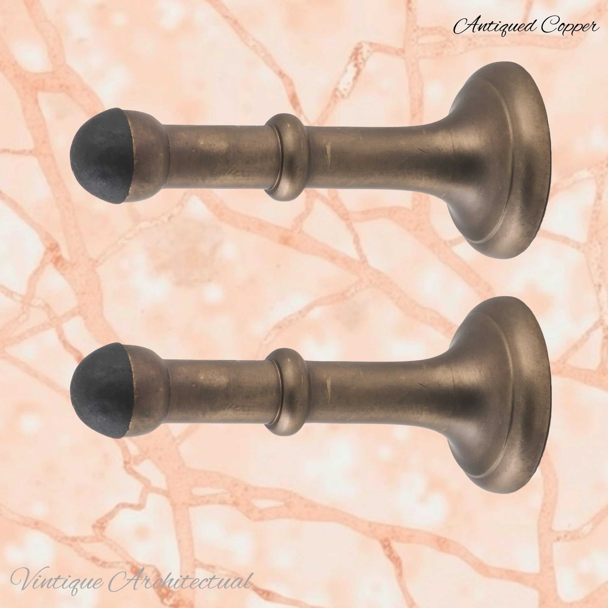 Antiqued Copper Brass Classic rubber door stop 100mm Long-Invsible fixing - Vintique Concepts