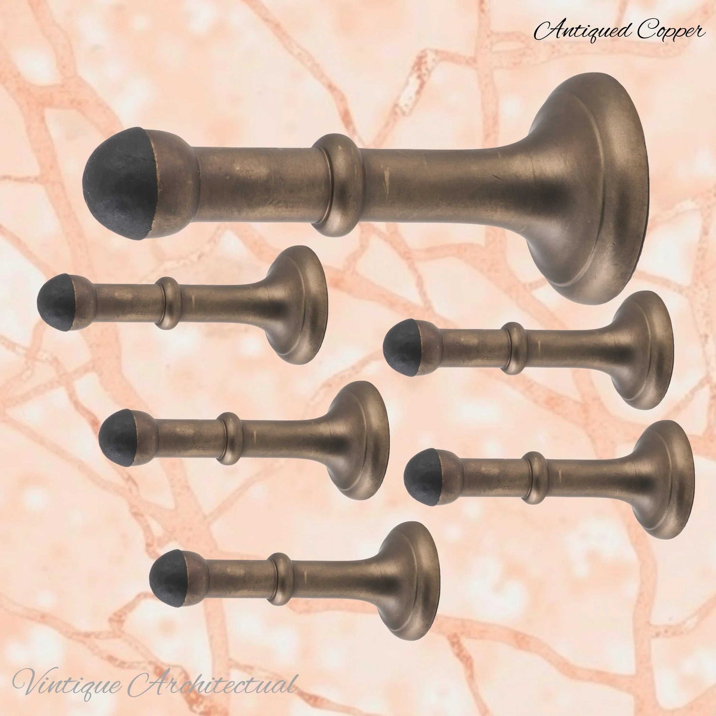 Antiqued Copper Brass Classic rubber door stop 100mm Long-Invsible fixing - Vintique Concepts