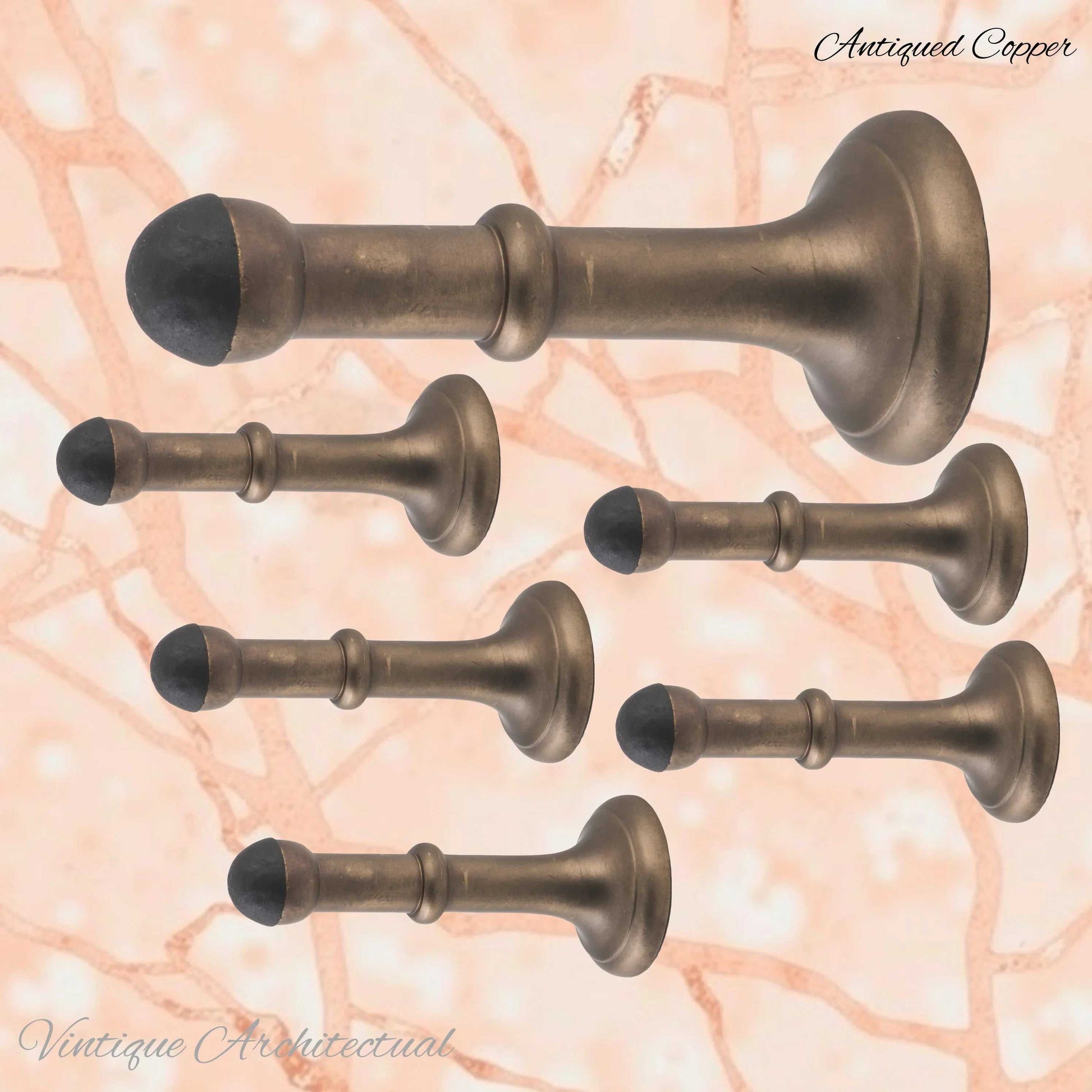 Antiqued Copper Brass Classic rubber door stop 100mm Long-Invsible fixing - Vintique Concepts