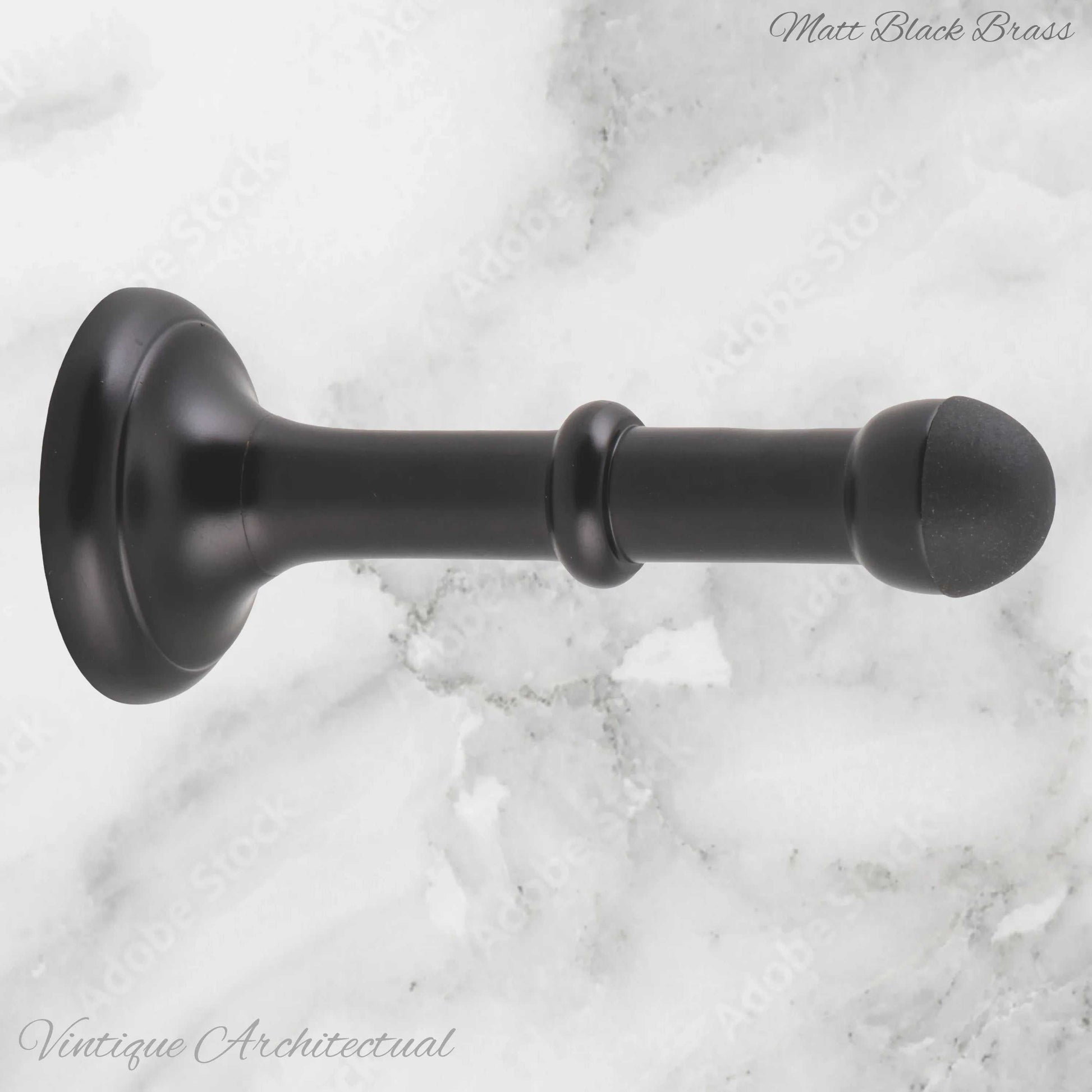 Matt Black Brass Classic rubber door stop 100mm Long-Invisible fixing - Vintique Concepts