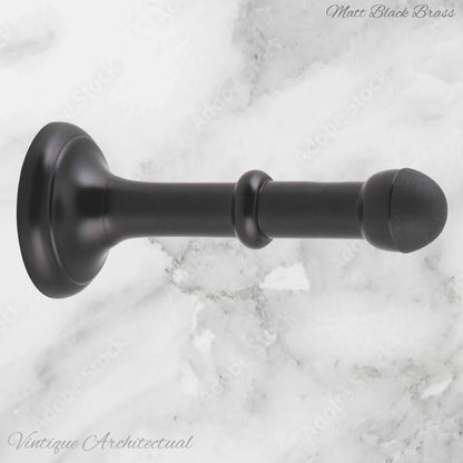 Matt Black Brass Classic rubber door stop 100mm Long-Invisible fixing - Vintique Concepts