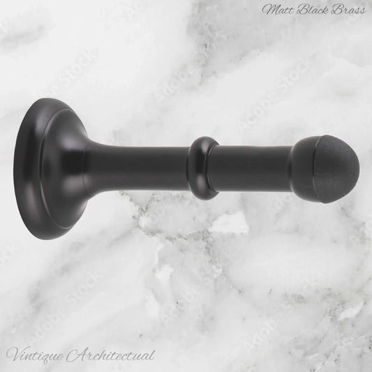 Matt Black Brass Classic rubber door stop 100mm Long-Invisible fixing - Vintique Concepts