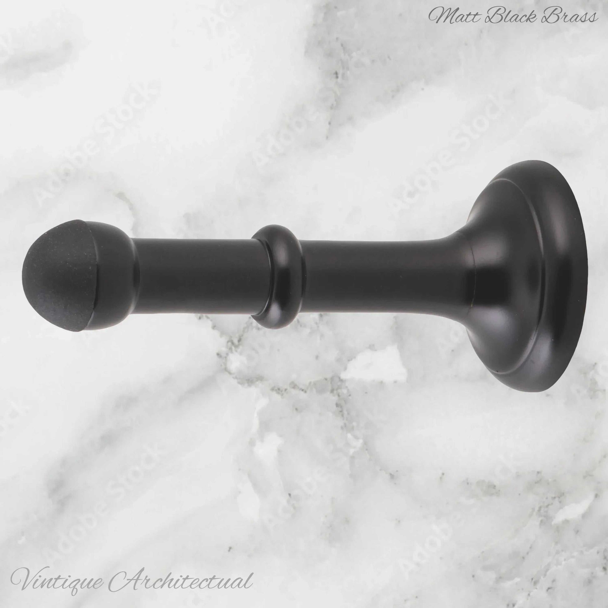 Matt Black Brass Classic rubber door stop 100mm Long-Invisible fixing - Vintique Concepts