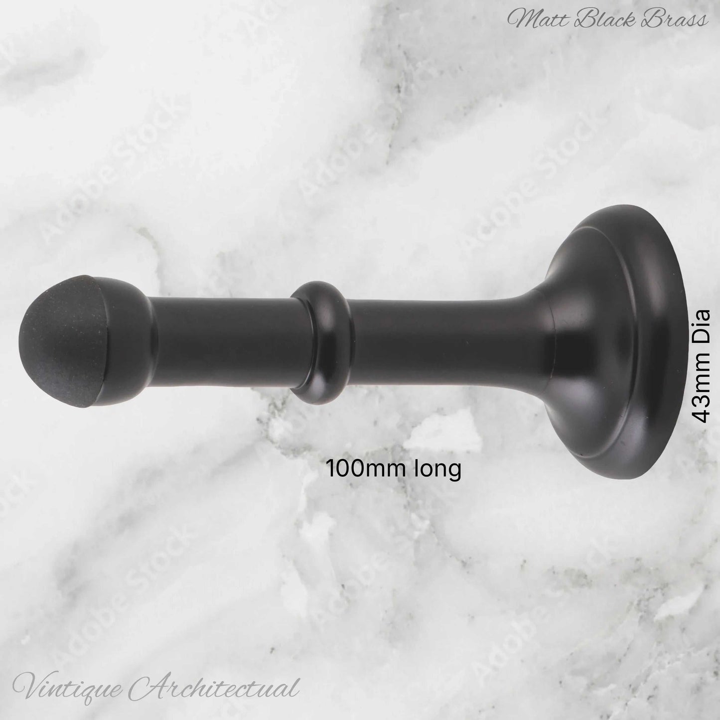 Matt Black Brass Classic rubber door stop 100mm Long-Invisible fixing - Vintique Concepts