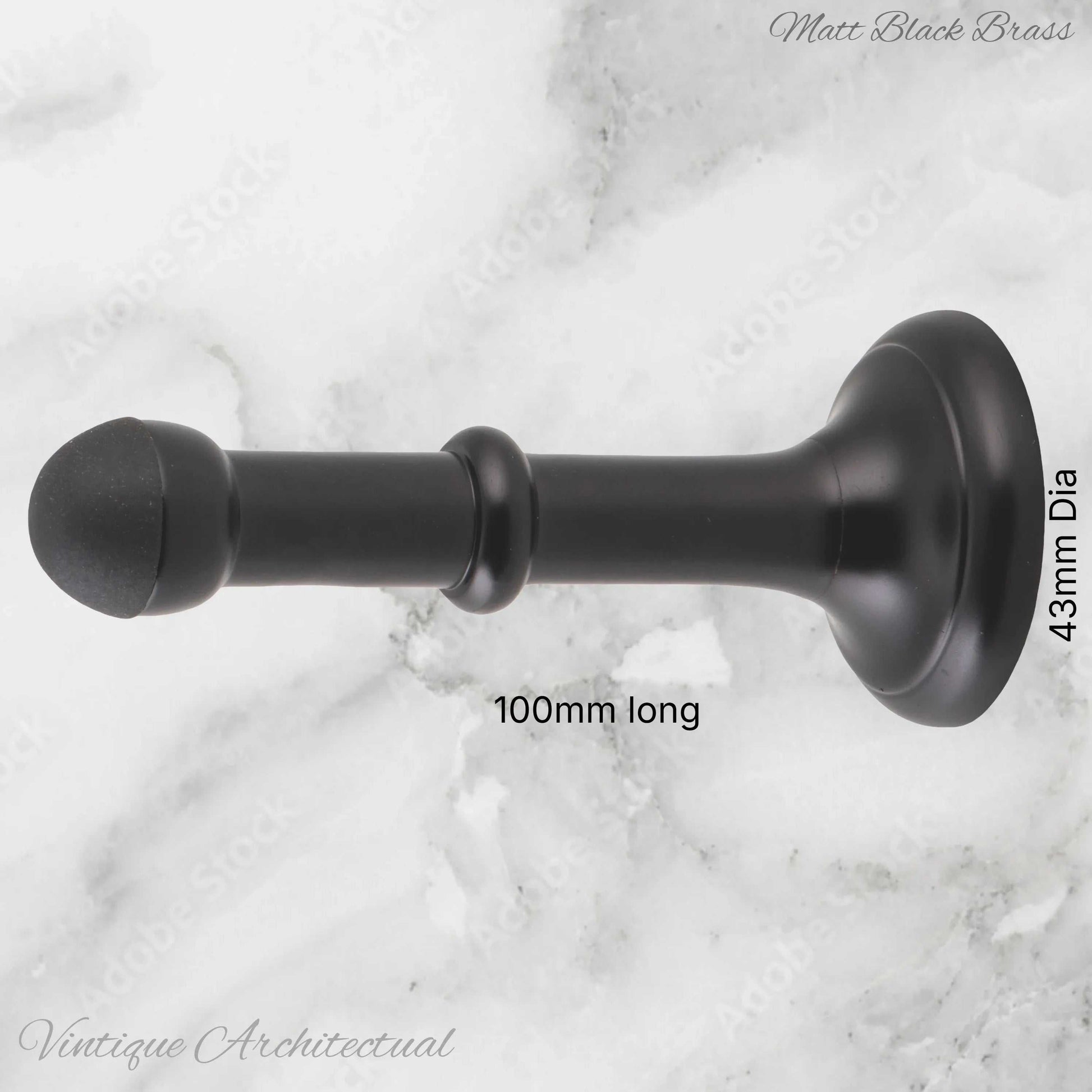 Matt Black Brass Classic rubber door stop 100mm Long-Invisible fixing - Vintique Concepts