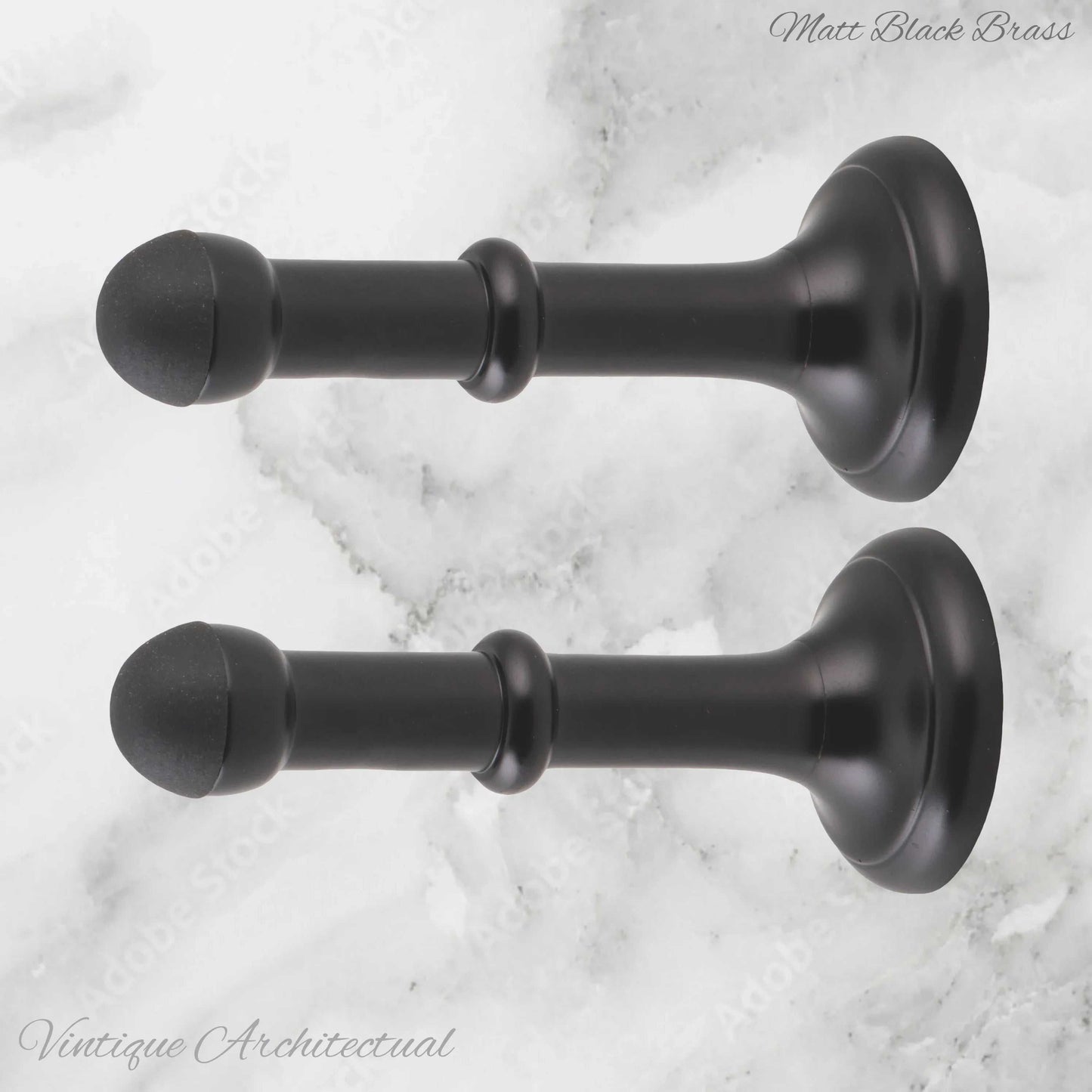 Matt Black Brass Classic rubber door stop 100mm Long-Invisible fixing - Vintique Concepts