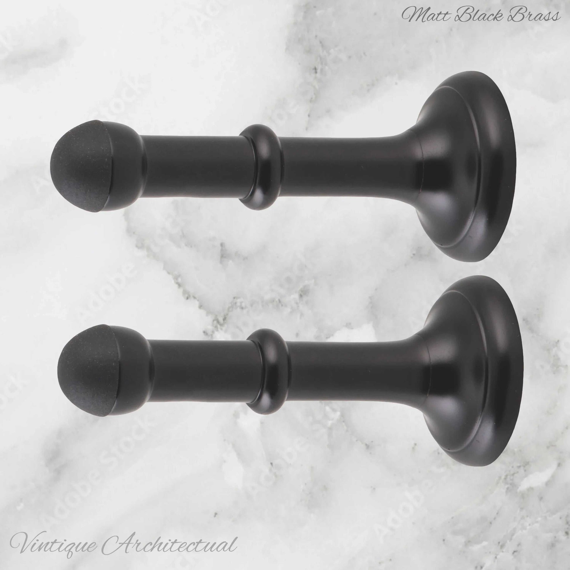 Matt Black Brass Classic rubber door stop 100mm Long-Invisible fixing - Vintique Concepts