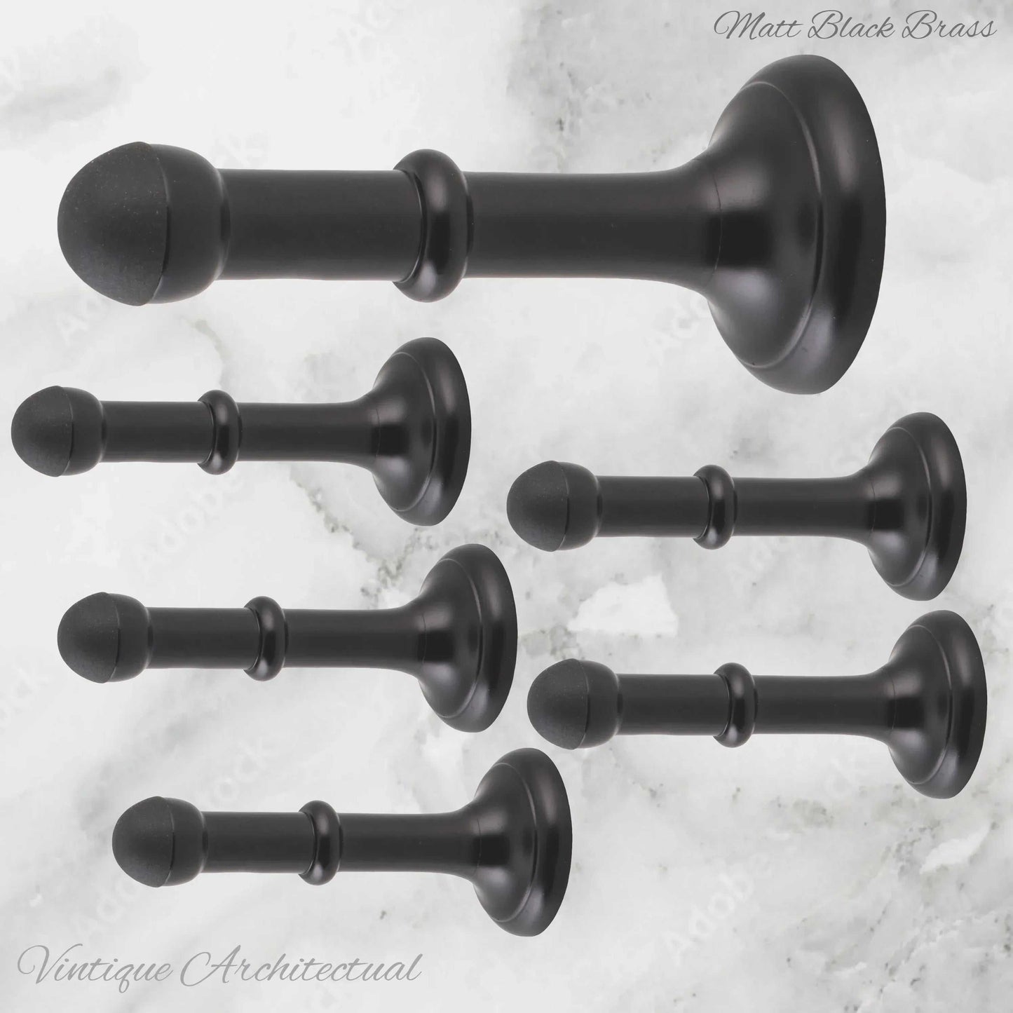 Matt Black Brass Classic rubber door stop 100mm Long-Invisible fixing - Vintique Concepts