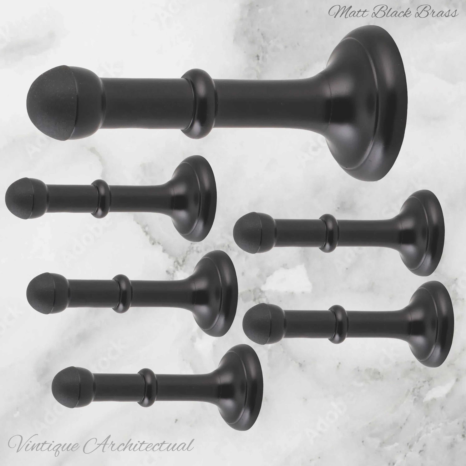 Matt Black Brass Classic rubber door stop 100mm Long-Invisible fixing - Vintique Concepts