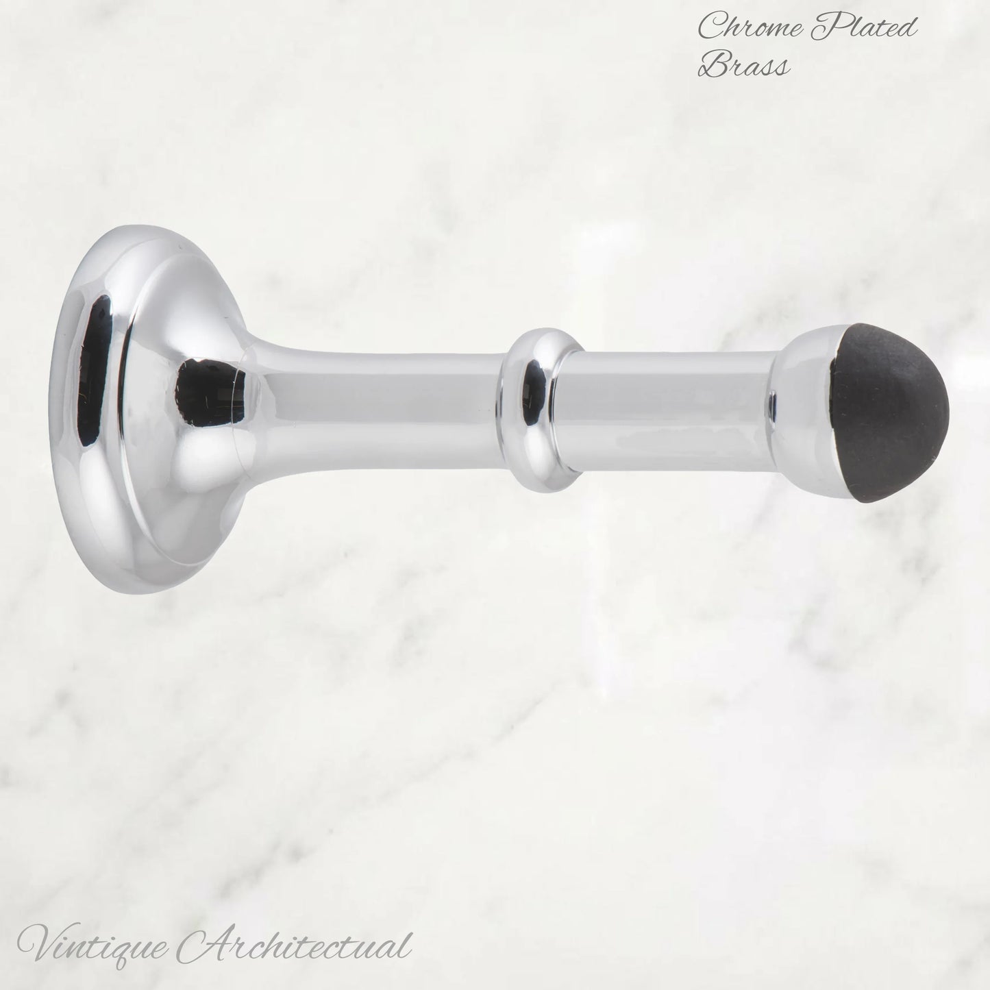 Chrome Plated Brass Classic rubber door stop 100mm Long-Invisible fixing - Vintique Concepts