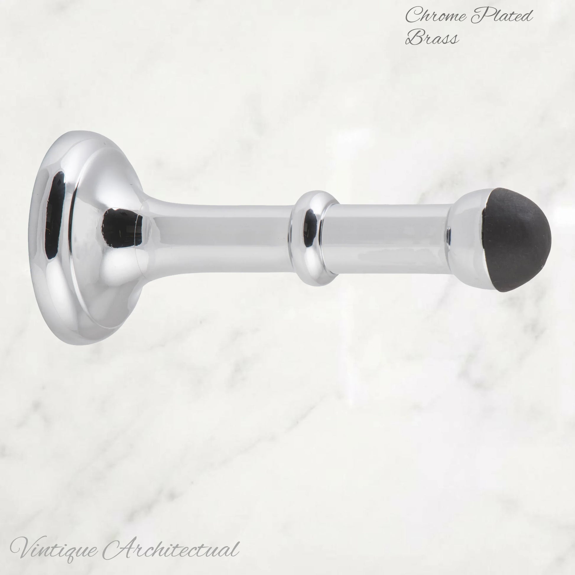 Chrome Plated Brass Classic rubber door stop 100mm Long-Invisible fixing - Vintique Concepts
