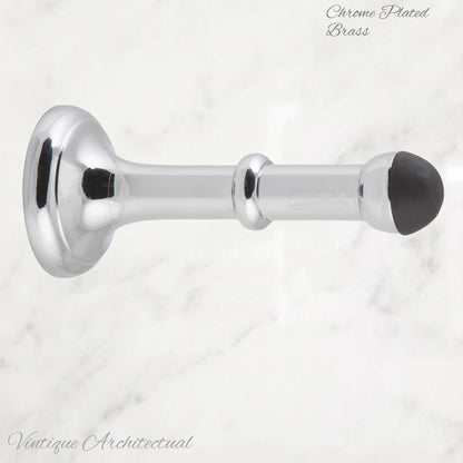 Chrome Plated Brass Classic rubber door stop 100mm Long-Invisible fixing - Vintique Concepts