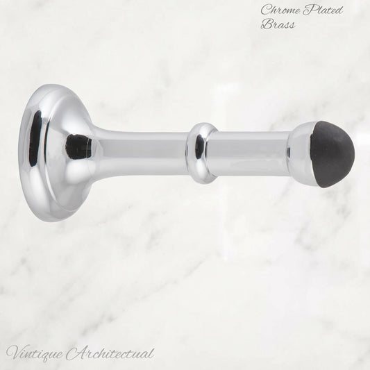 Chrome Plated Brass Classic rubber door stop 100mm Long-Invisible fixing - Vintique Concepts