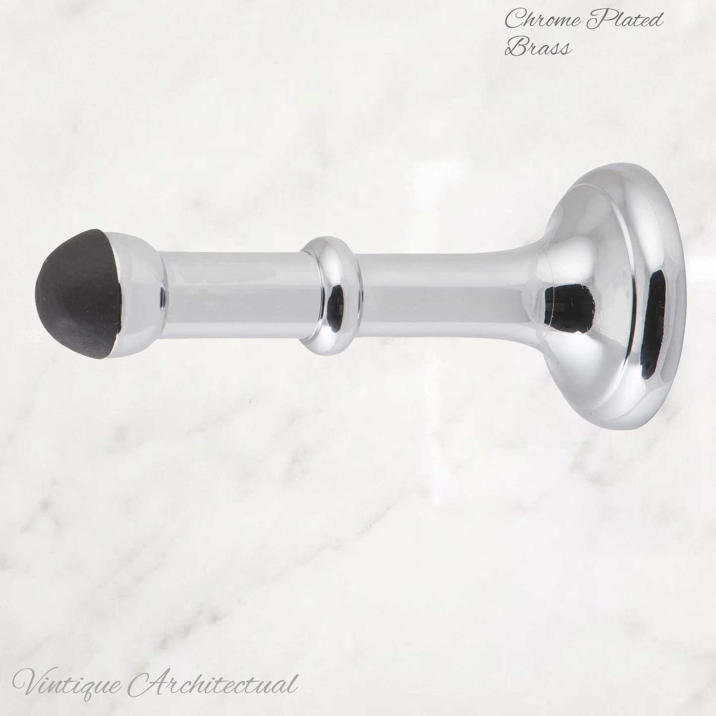 Chrome Plated Brass Classic rubber door stop 100mm Long-Invisible fixing - Vintique Concepts