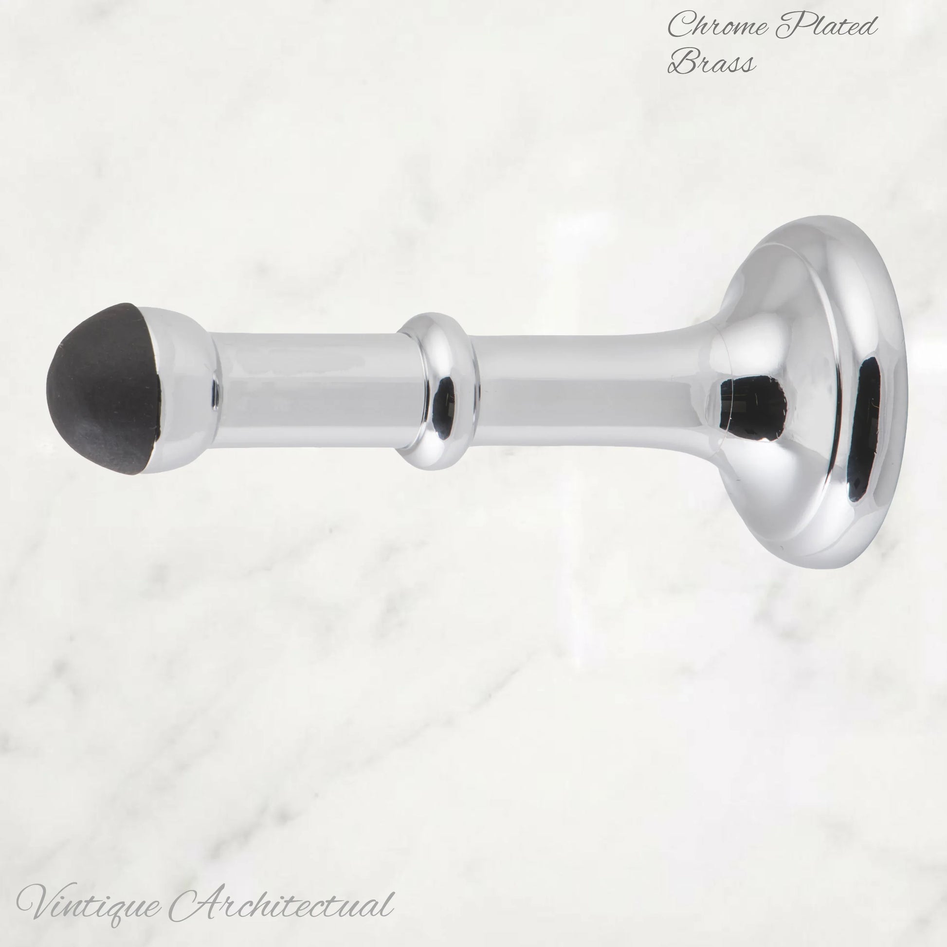 Chrome Plated Brass Classic rubber door stop 100mm Long-Invisible fixing - Vintique Concepts
