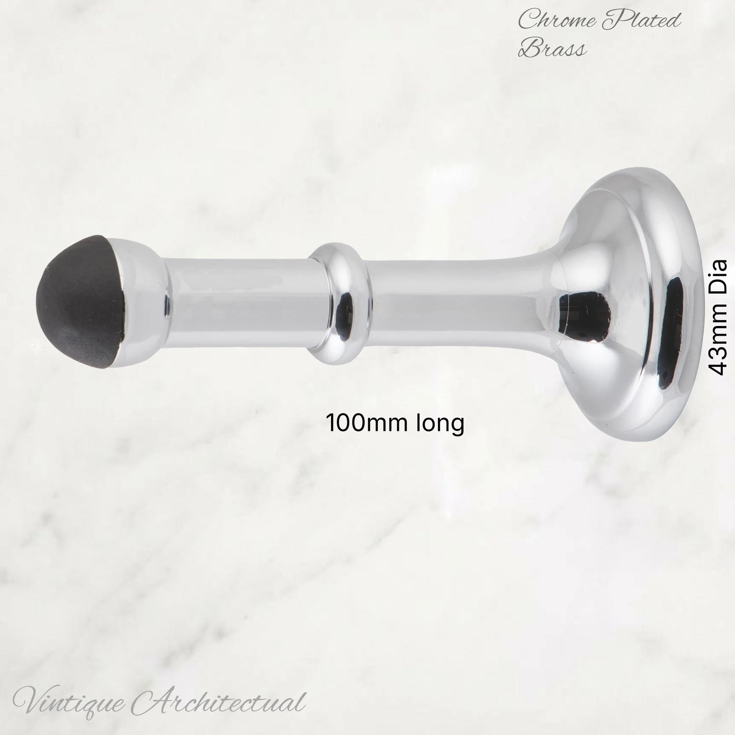 Chrome Plated Brass Classic rubber door stop 100mm Long-Invisible fixing - Vintique Concepts