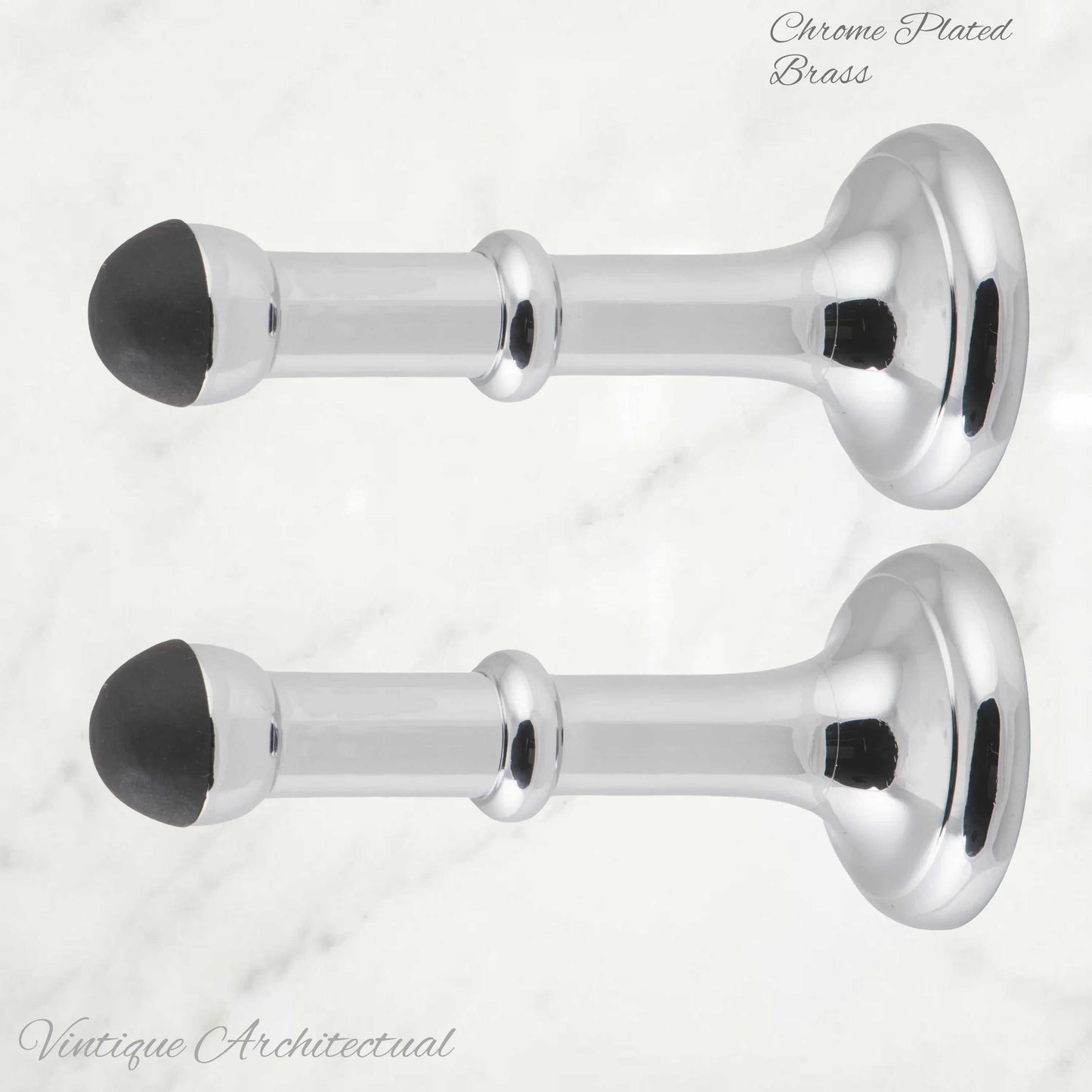 Chrome Plated Brass Classic rubber door stop 100mm Long-Invisible fixing - Vintique Concepts