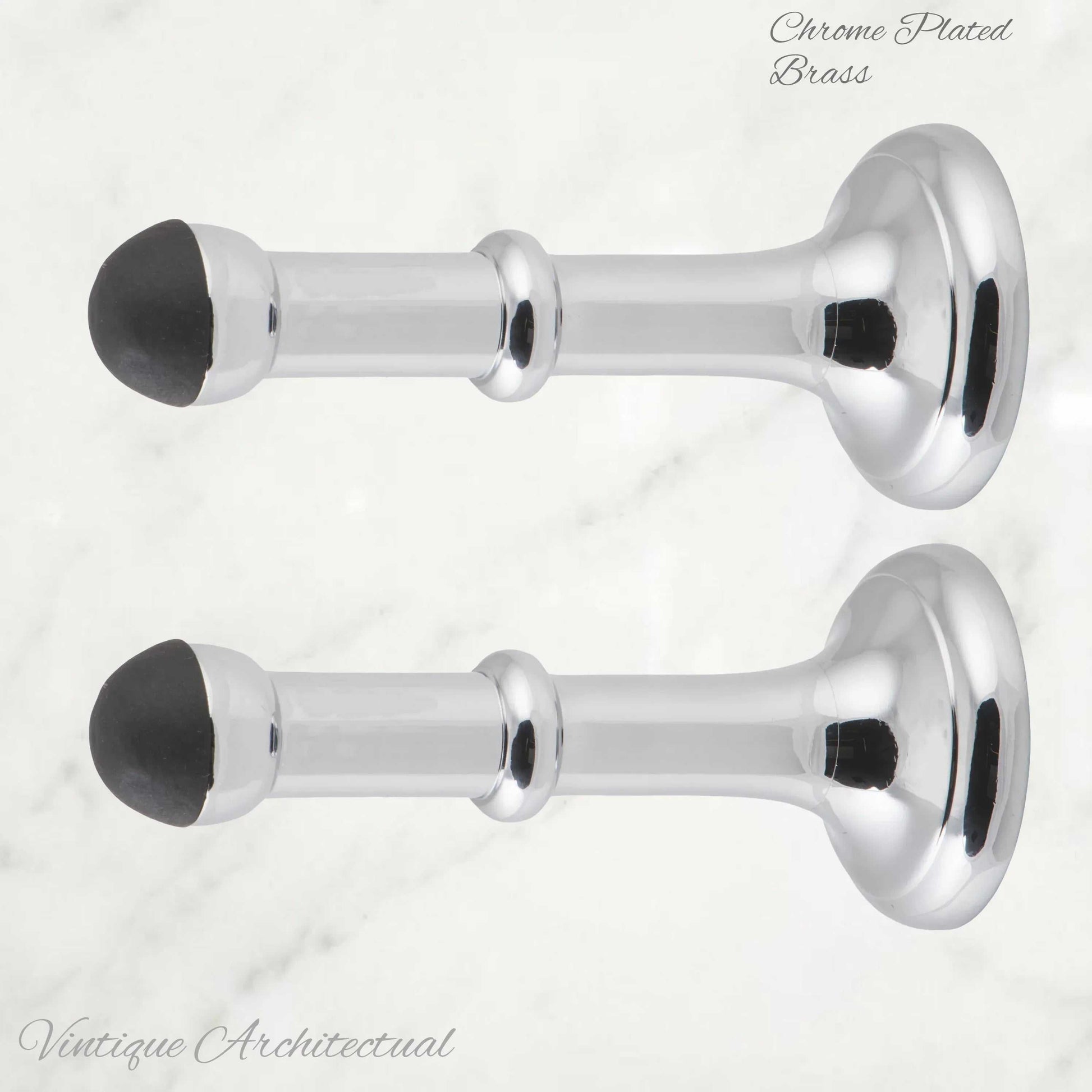 Chrome Plated Brass Classic rubber door stop 100mm Long-Invisible fixing - Vintique Concepts