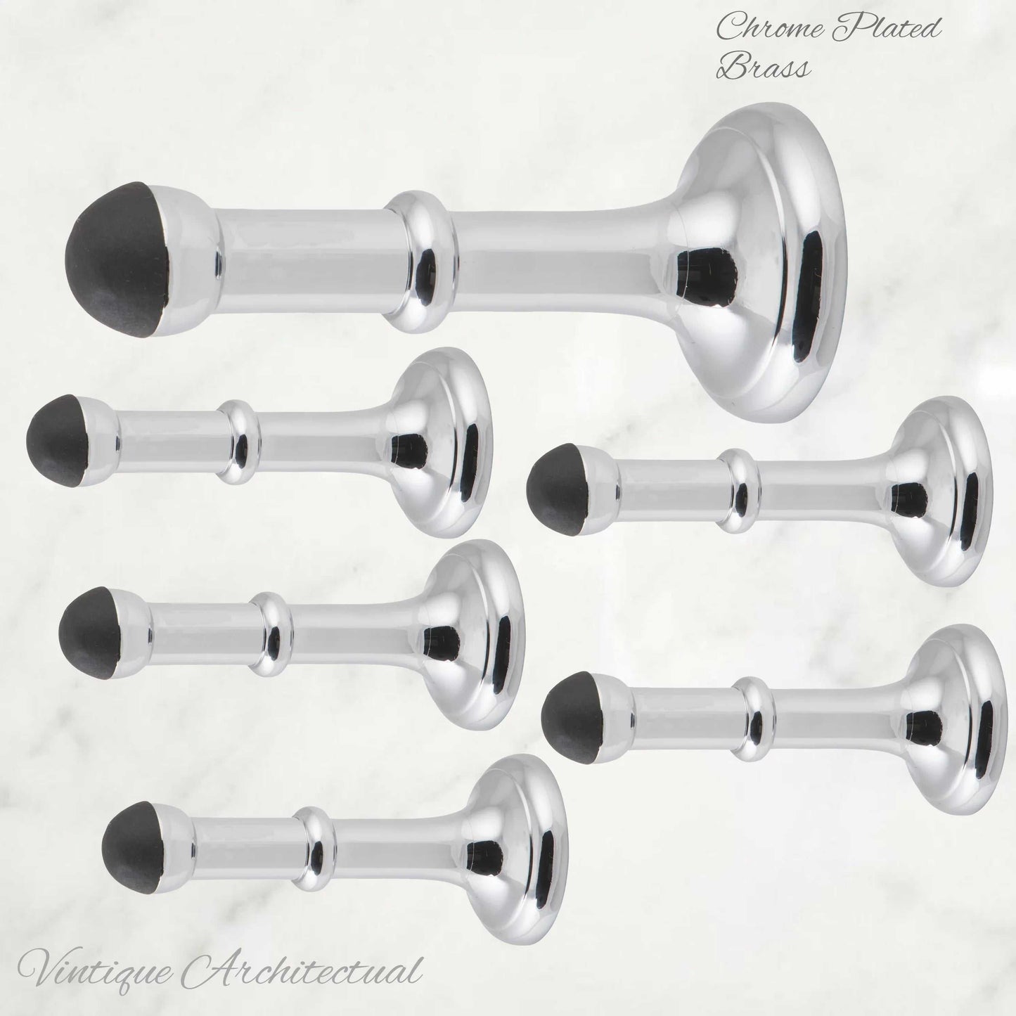 Chrome Plated Brass Classic rubber door stop 100mm Long-Invisible fixing - Vintique Concepts