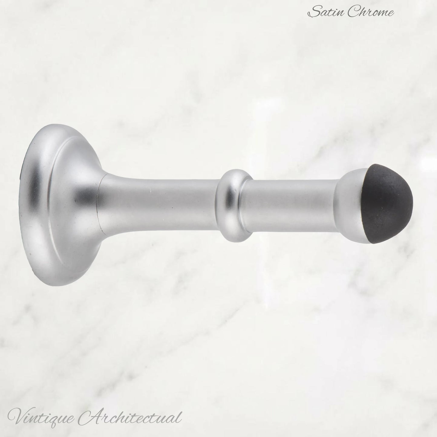 Satin Chrome Brass Classic rubber door stop 100mm Long-Invisible fixing - Vintique Concepts