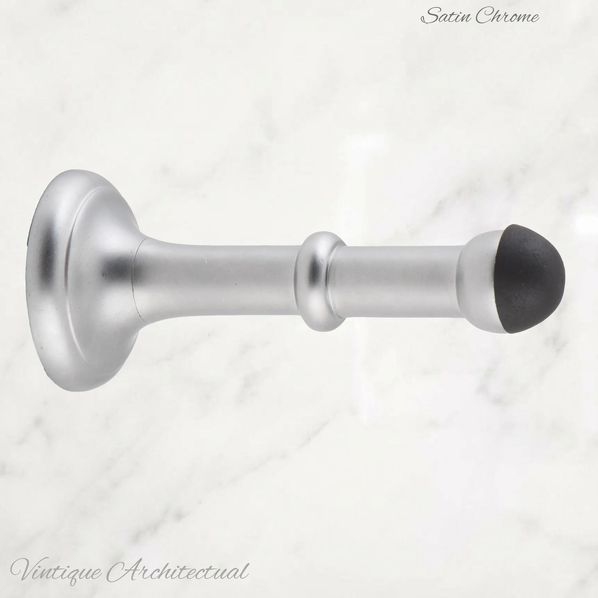 Satin Chrome Brass Classic rubber door stop 100mm Long-Invisible fixing - Vintique Concepts