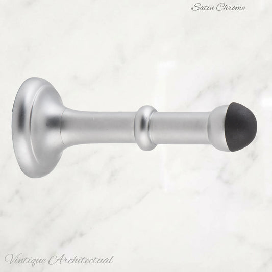 Satin Chrome Brass Classic rubber door stop 100mm Long-Invisible fixing - Vintique Concepts