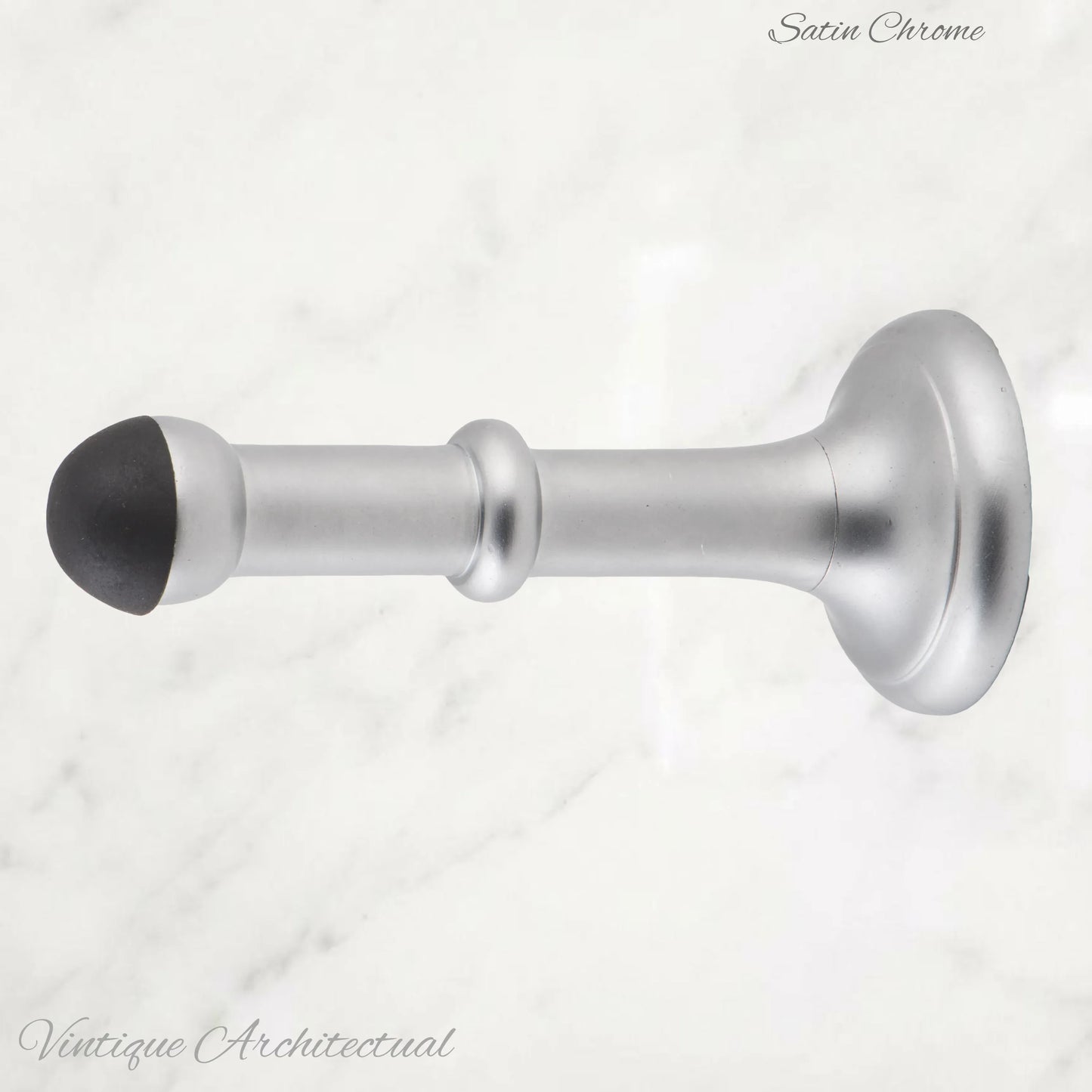Satin Chrome Brass Classic rubber door stop 100mm Long-Invisible fixing - Vintique Concepts