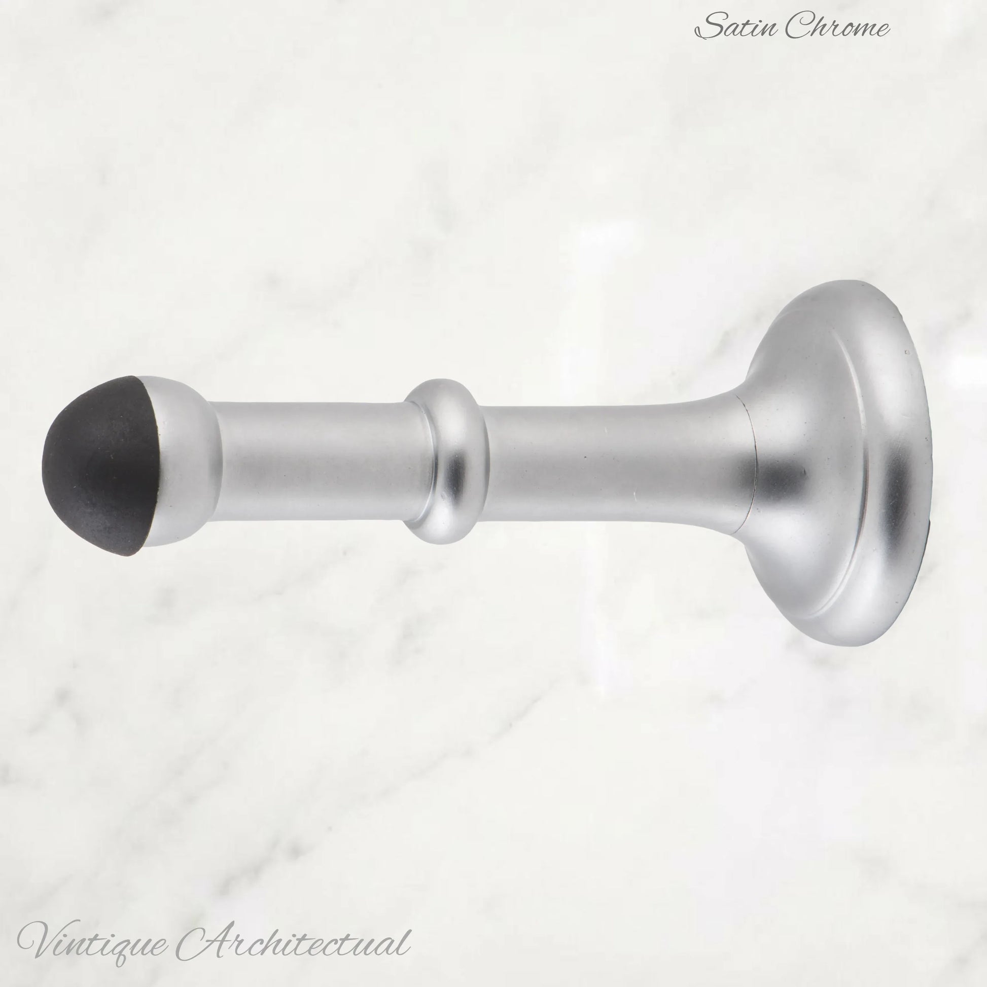 Satin Chrome Brass Classic rubber door stop 100mm Long-Invisible fixing - Vintique Concepts