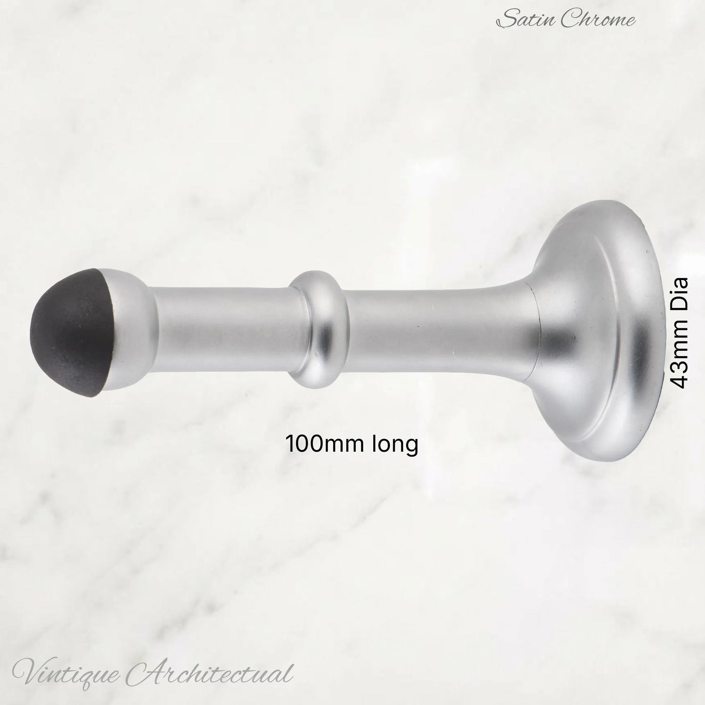 Satin Chrome Brass Classic rubber door stop 100mm Long-Invisible fixing - Vintique Concepts