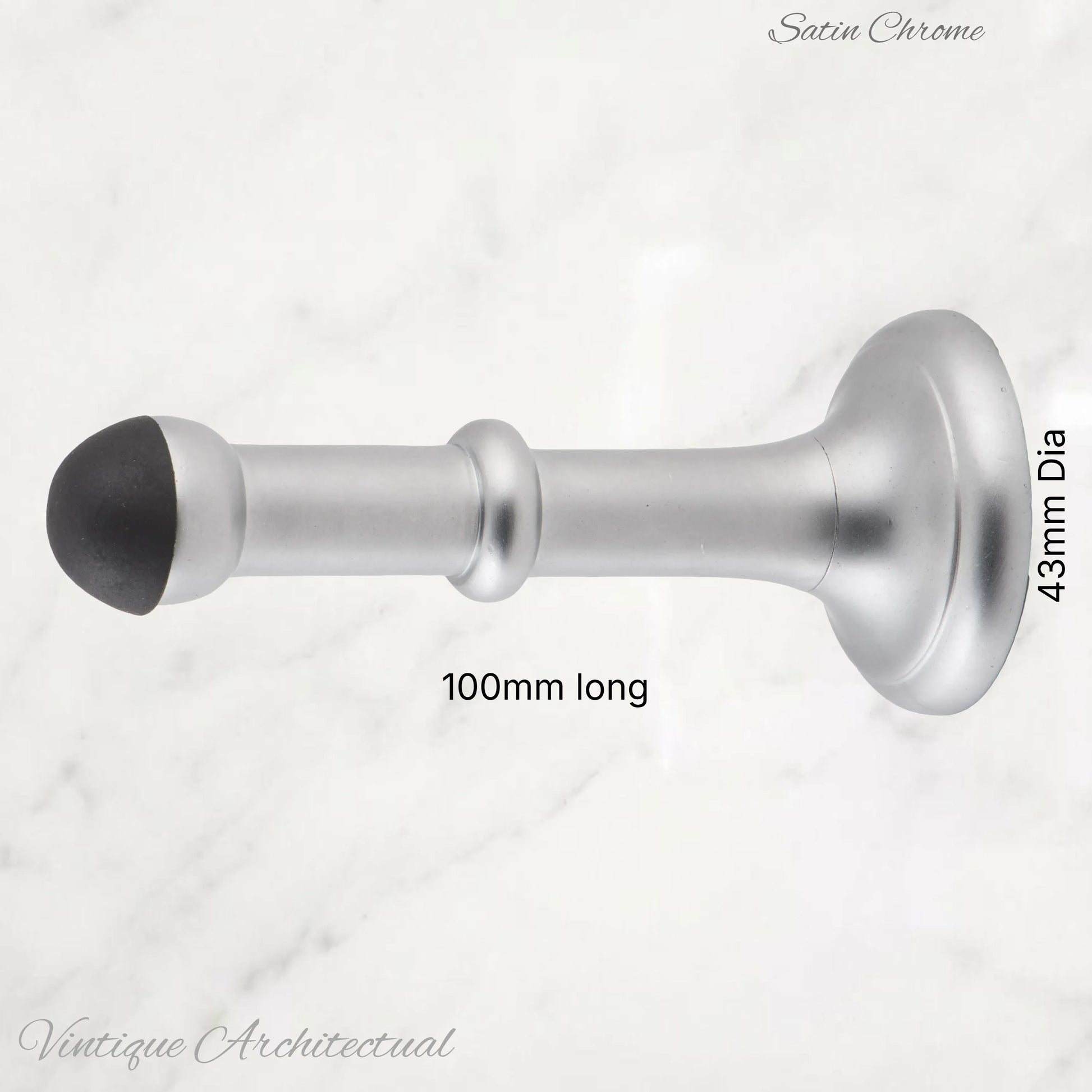 Satin Chrome Brass Classic rubber door stop 100mm Long-Invisible fixing - Vintique Concepts