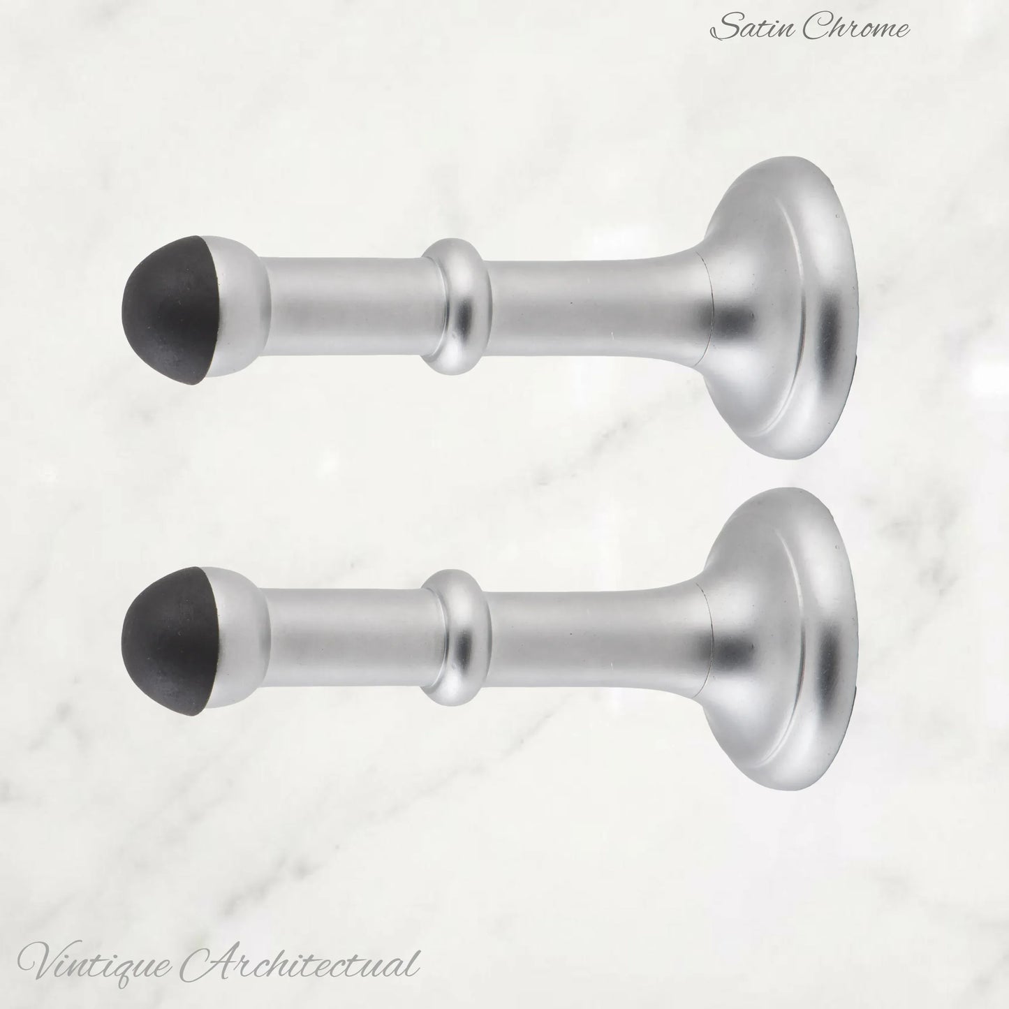 Satin Chrome Brass Classic rubber door stop 100mm Long-Invisible fixing - Vintique Concepts