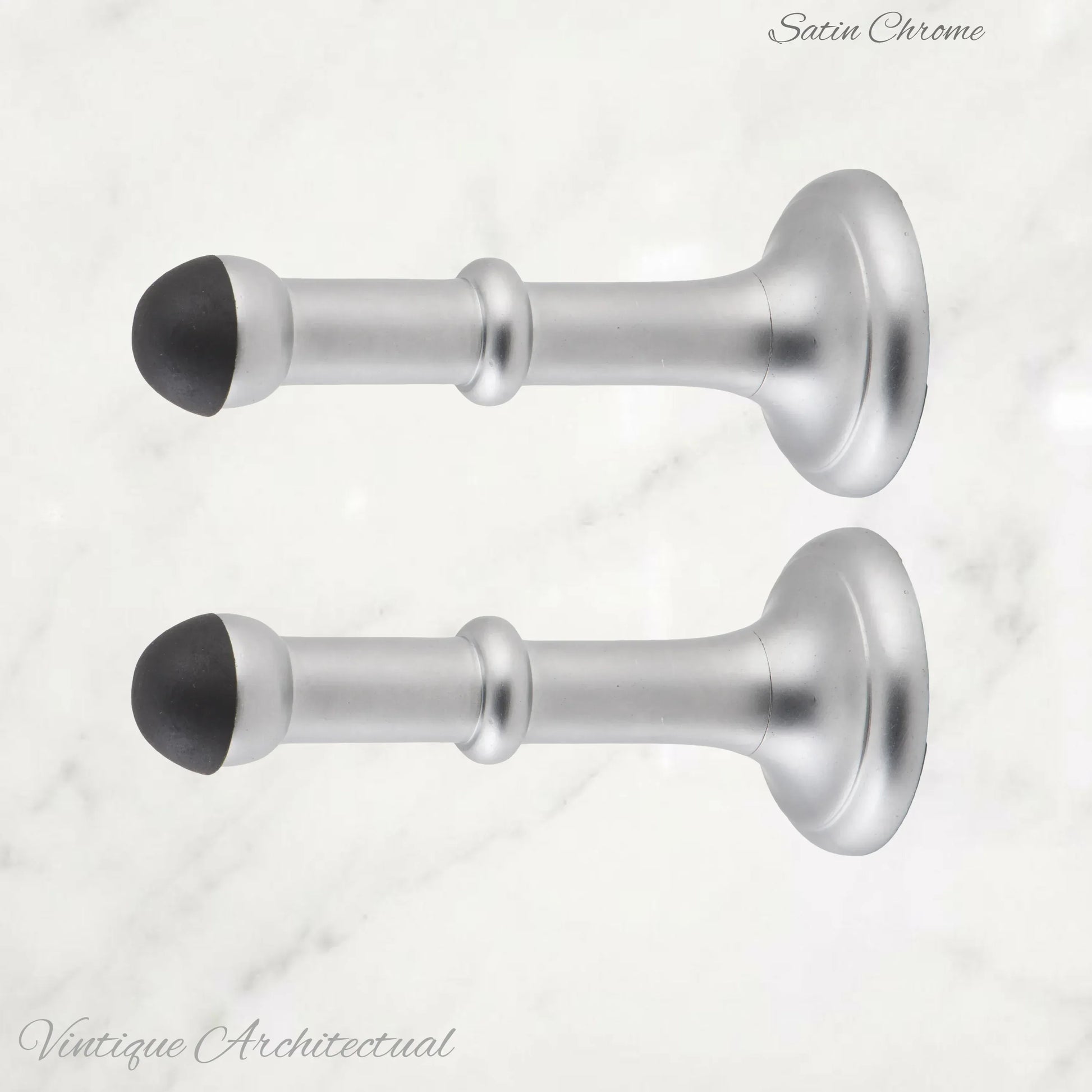 Satin Chrome Brass Classic rubber door stop 100mm Long-Invisible fixing - Vintique Concepts