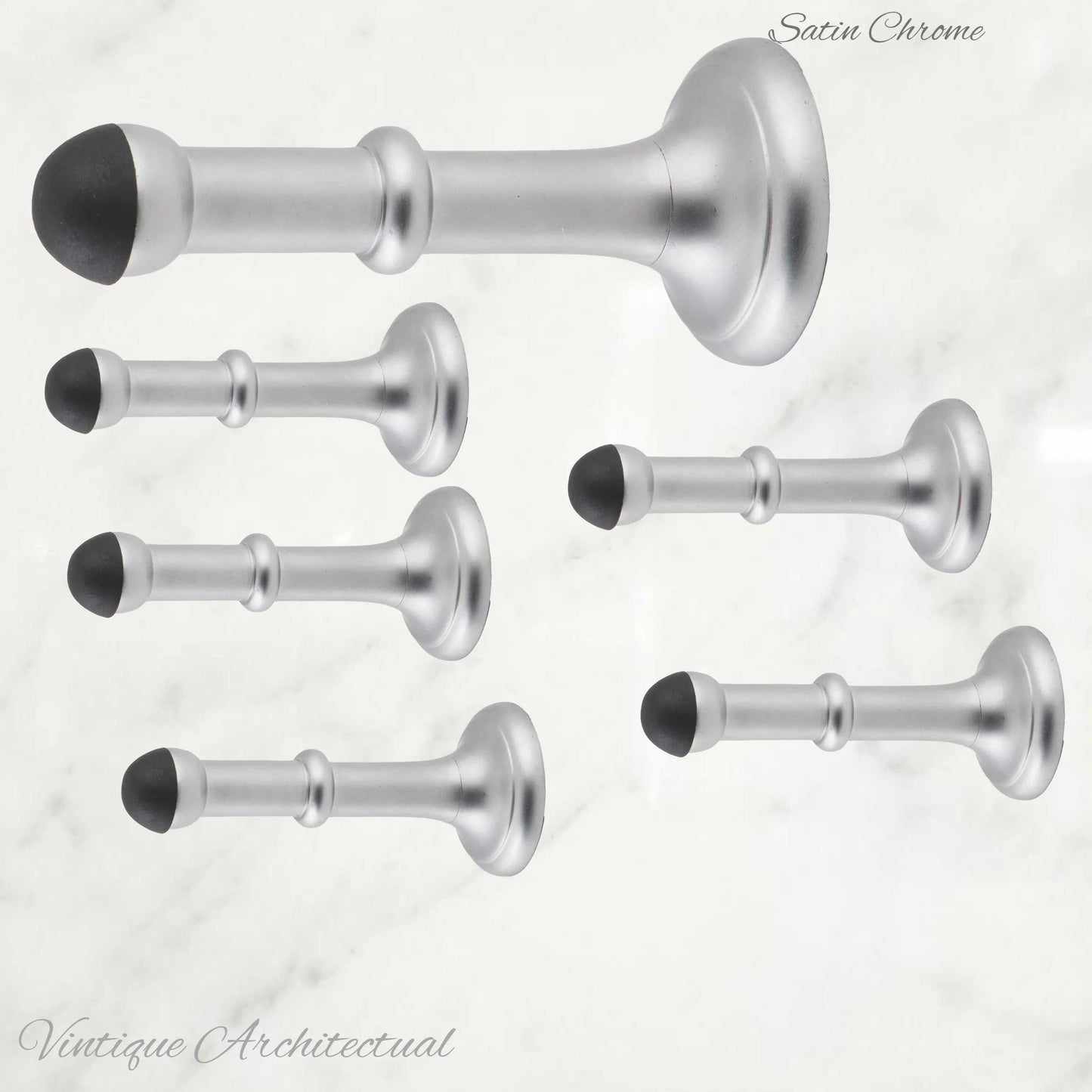 Satin Chrome Brass Classic rubber door stop 100mm Long-Invisible fixing - Vintique Concepts