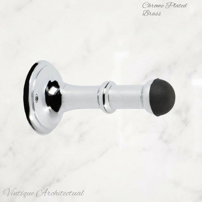 Chrome Plated Brass Classic rubber door stop 80mm Long-Invisible fixing - Vintique Concepts