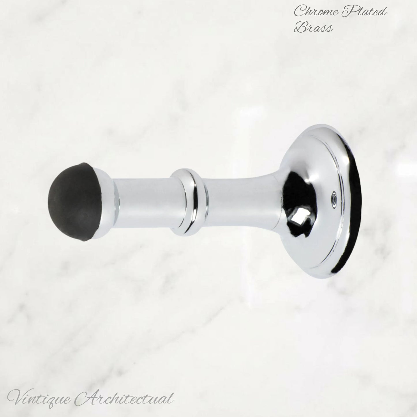 Chrome Plated Brass Classic rubber door stop 80mm Long-Invisible fixing - Vintique Concepts