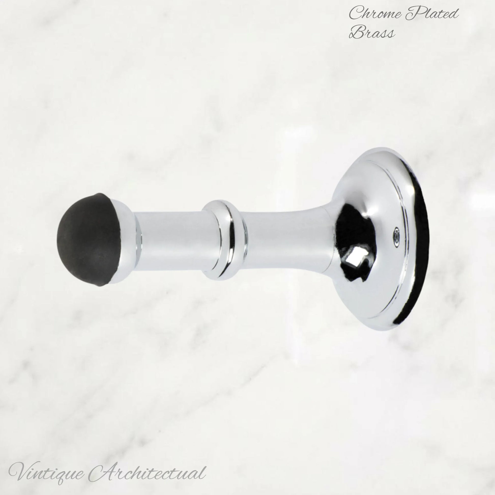 Chrome Plated Brass Classic rubber door stop 80mm Long-Invisible fixing - Vintique Concepts