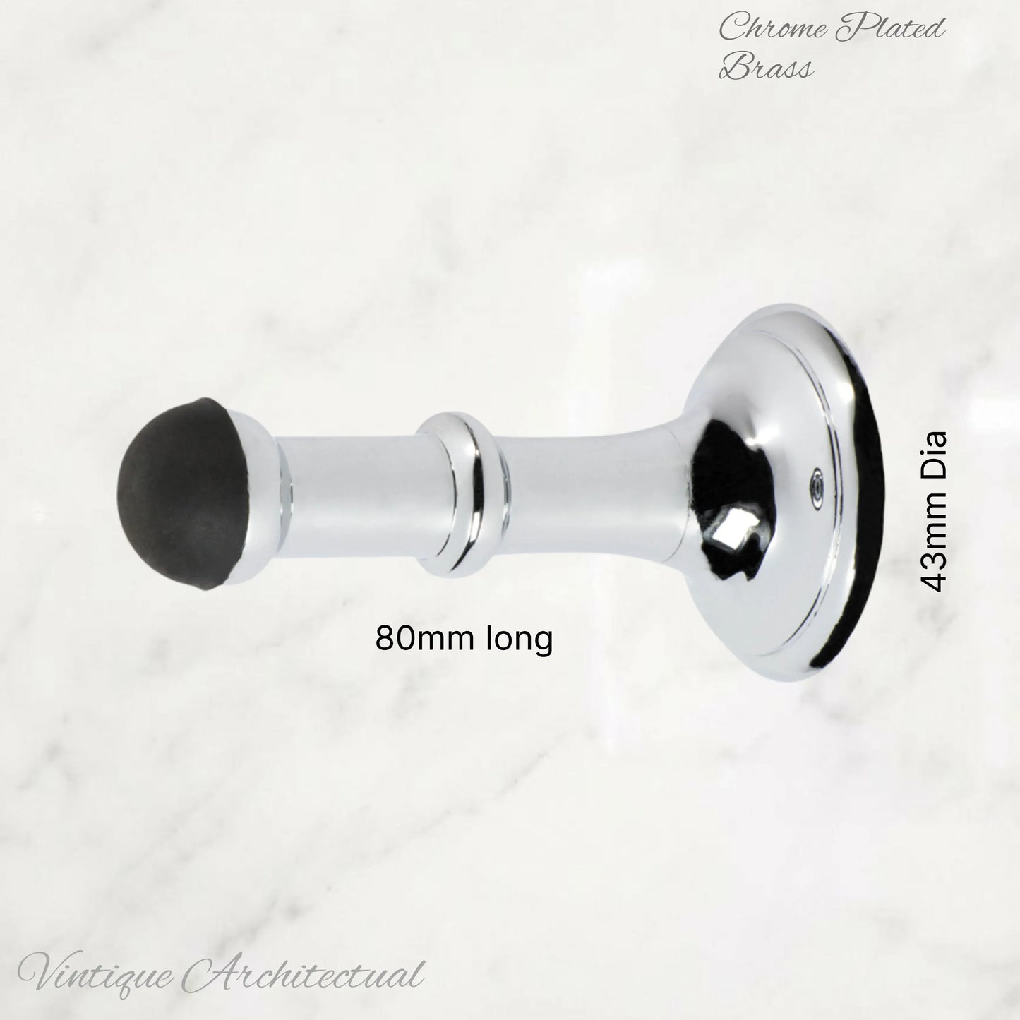 Chrome Plated Brass Classic rubber door stop 80mm Long-Invisible fixing - Vintique Concepts