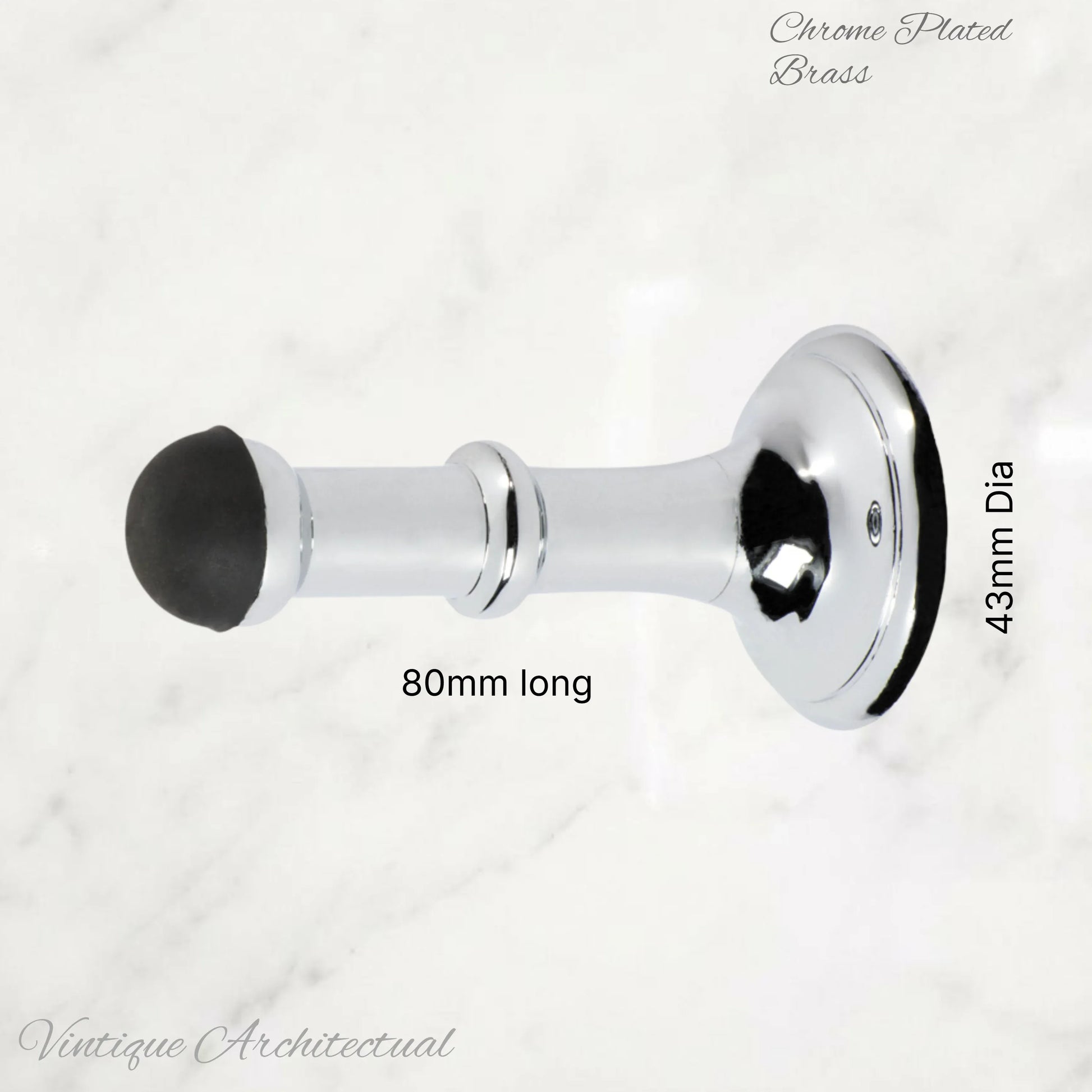 Chrome Plated Brass Classic rubber door stop 80mm Long-Invisible fixing - Vintique Concepts