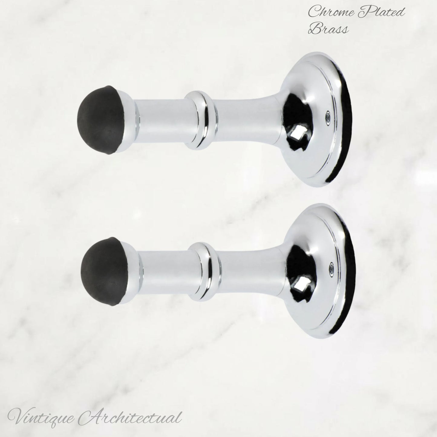 Chrome Plated Brass Classic rubber door stop 80mm Long-Invisible fixing - Vintique Concepts