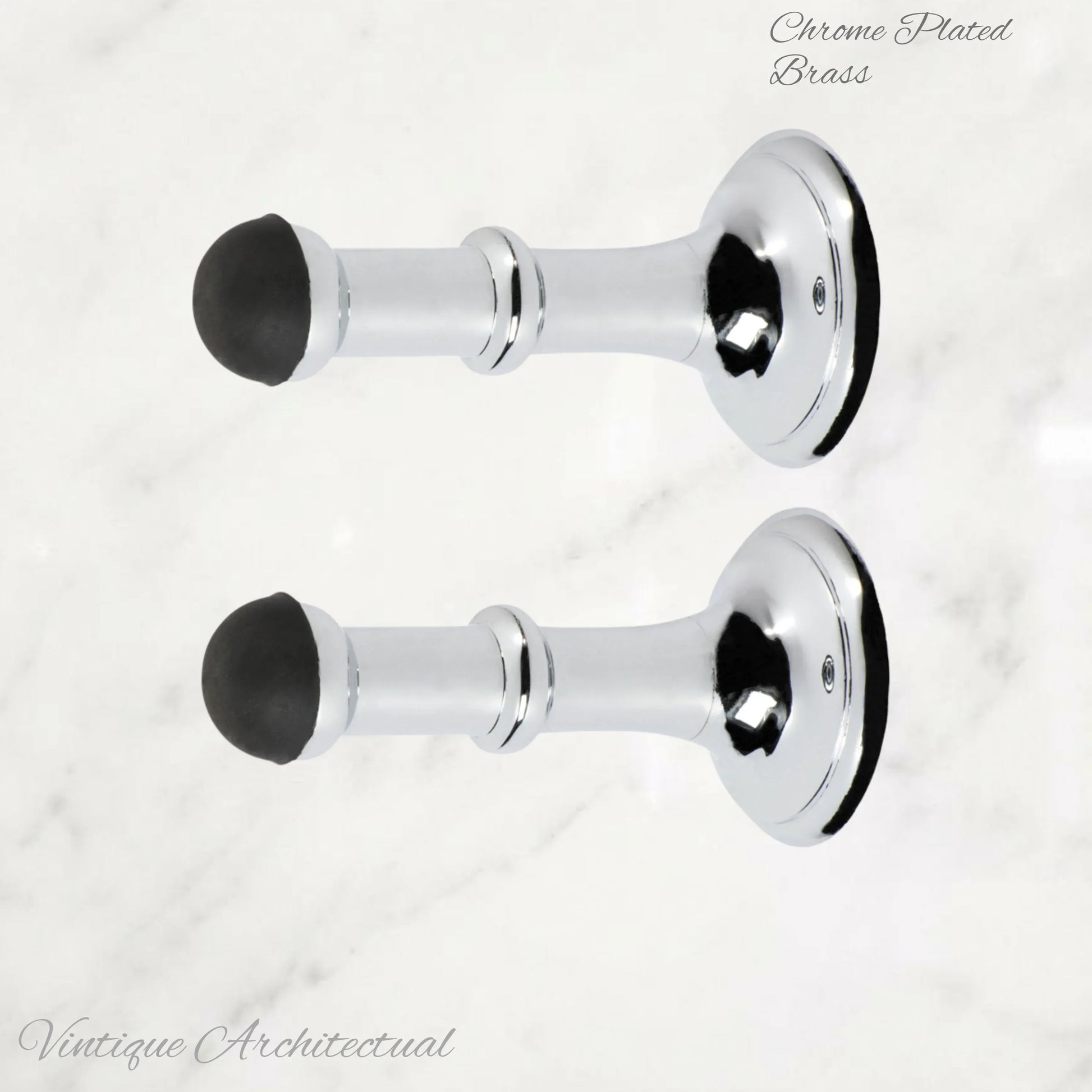 Chrome Plated Brass Classic rubber door stop 80mm Long-Invisible fixing - Vintique Concepts