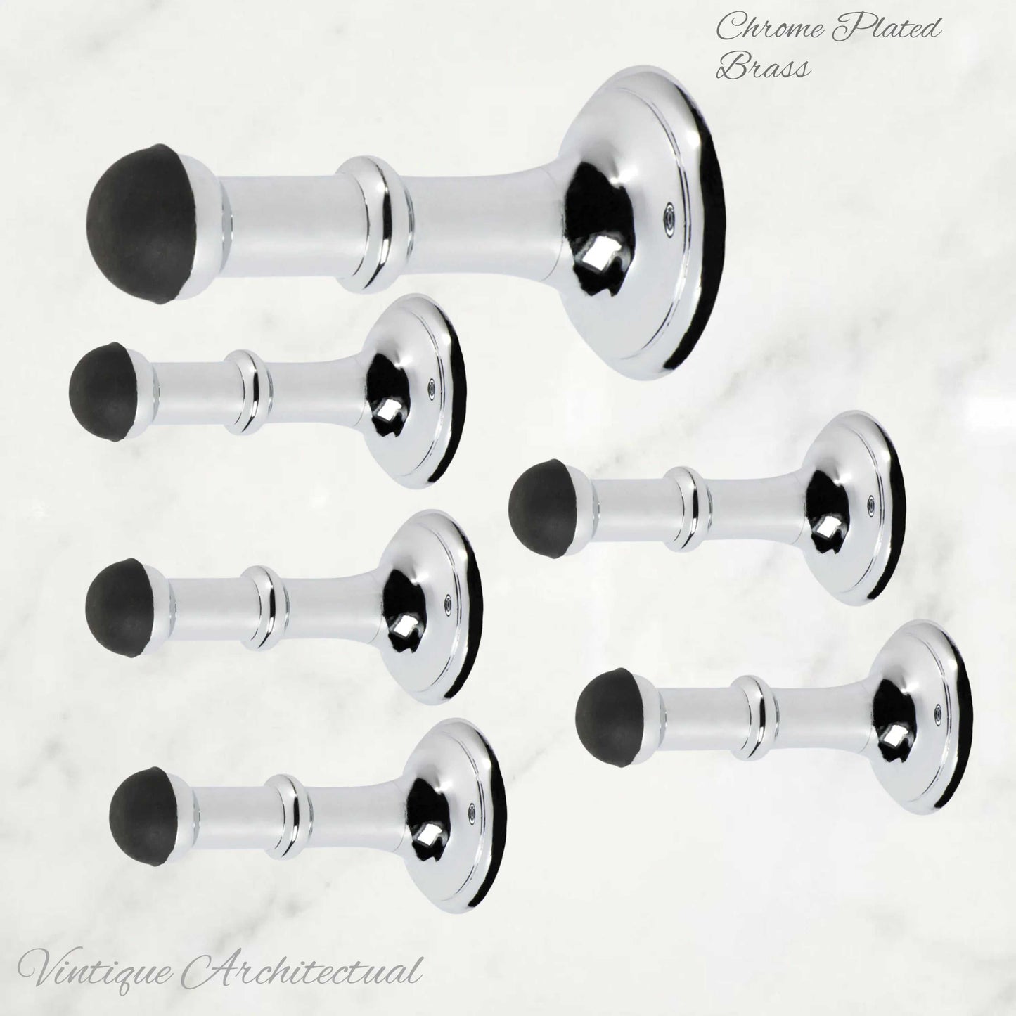 Chrome Plated Brass Classic rubber door stop 80mm Long-Invisible fixing - Vintique Concepts