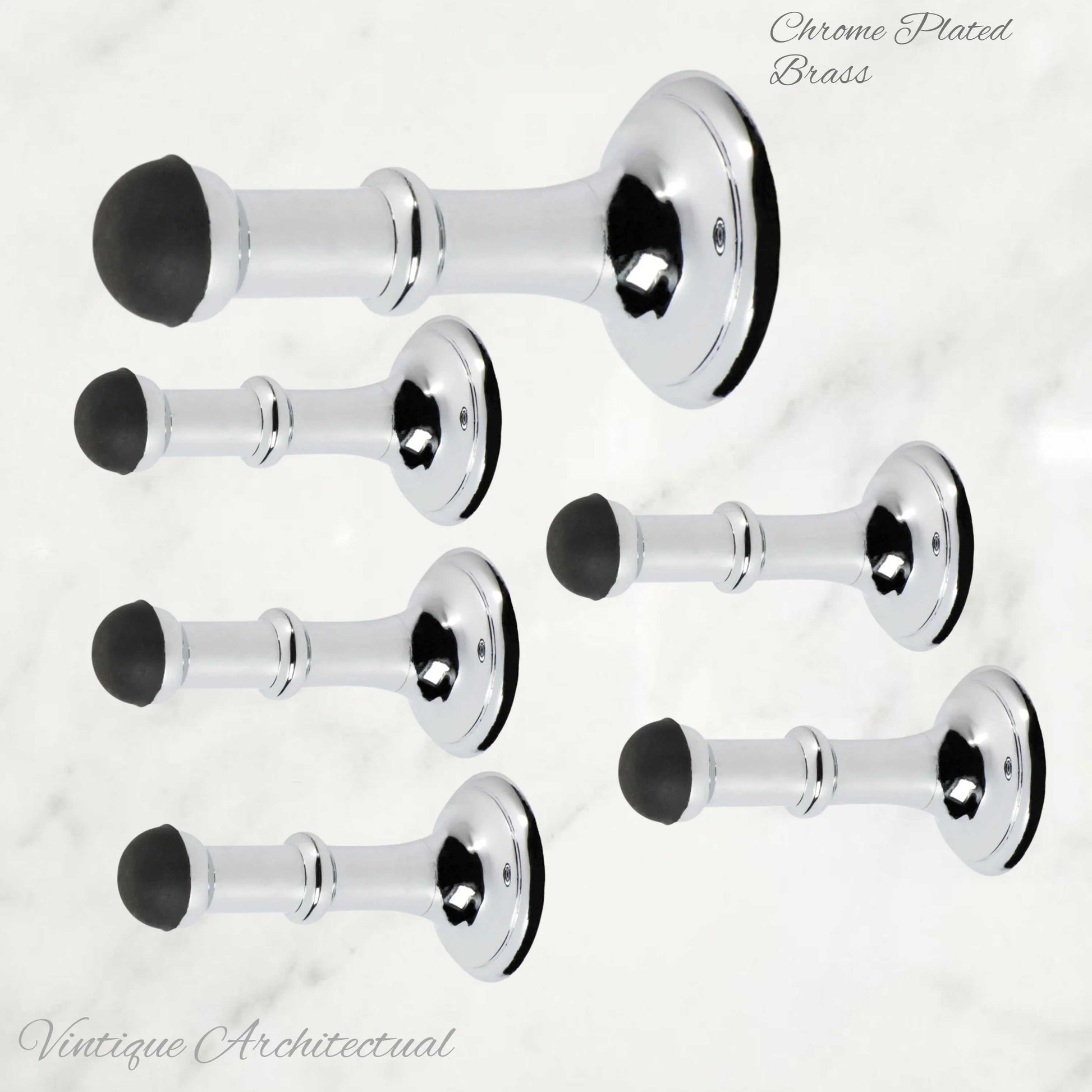 Chrome Plated Brass Classic rubber door stop 80mm Long-Invisible fixing - Vintique Concepts