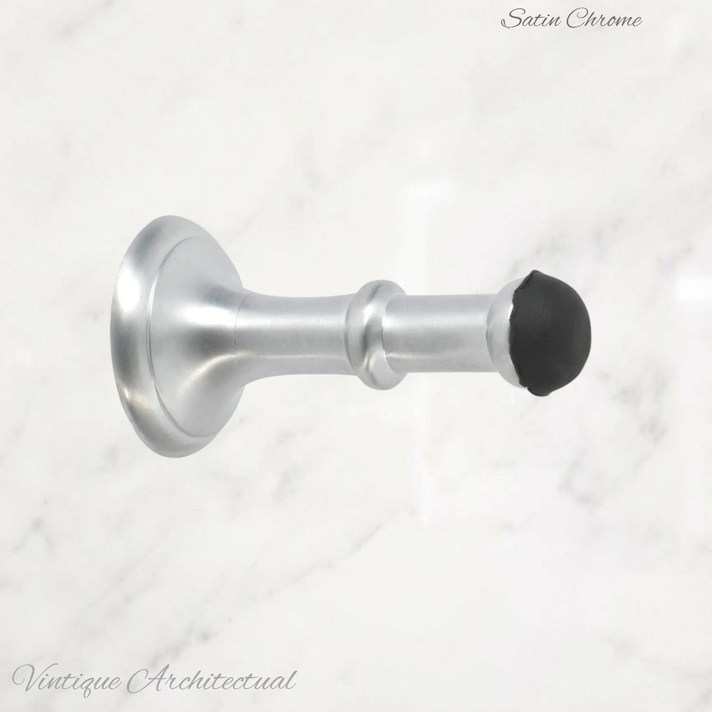 Satin Chrome Brass Classic rubber door stop 80mm Long-Invisible fixing - Vintique Concepts
