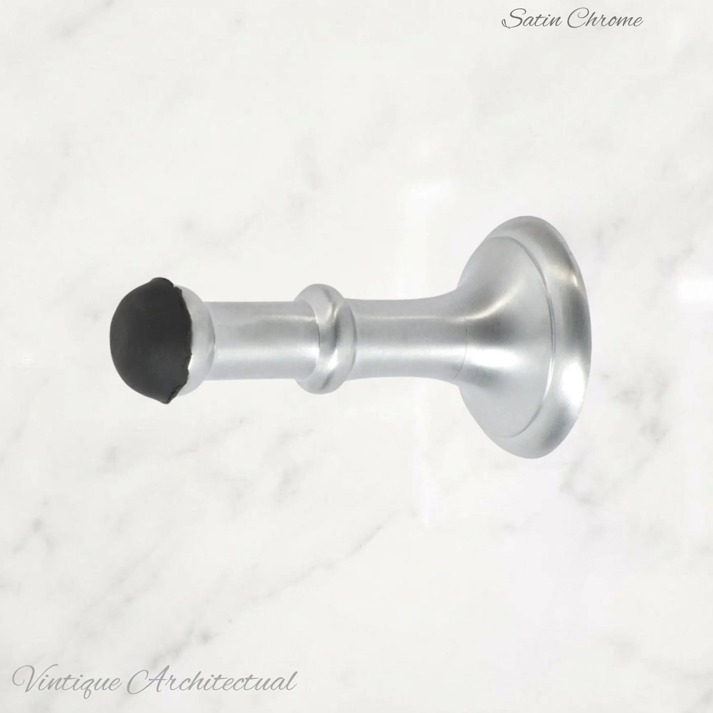 Satin Chrome Brass Classic rubber door stop 80mm Long-Invisible fixing - Vintique Concepts
