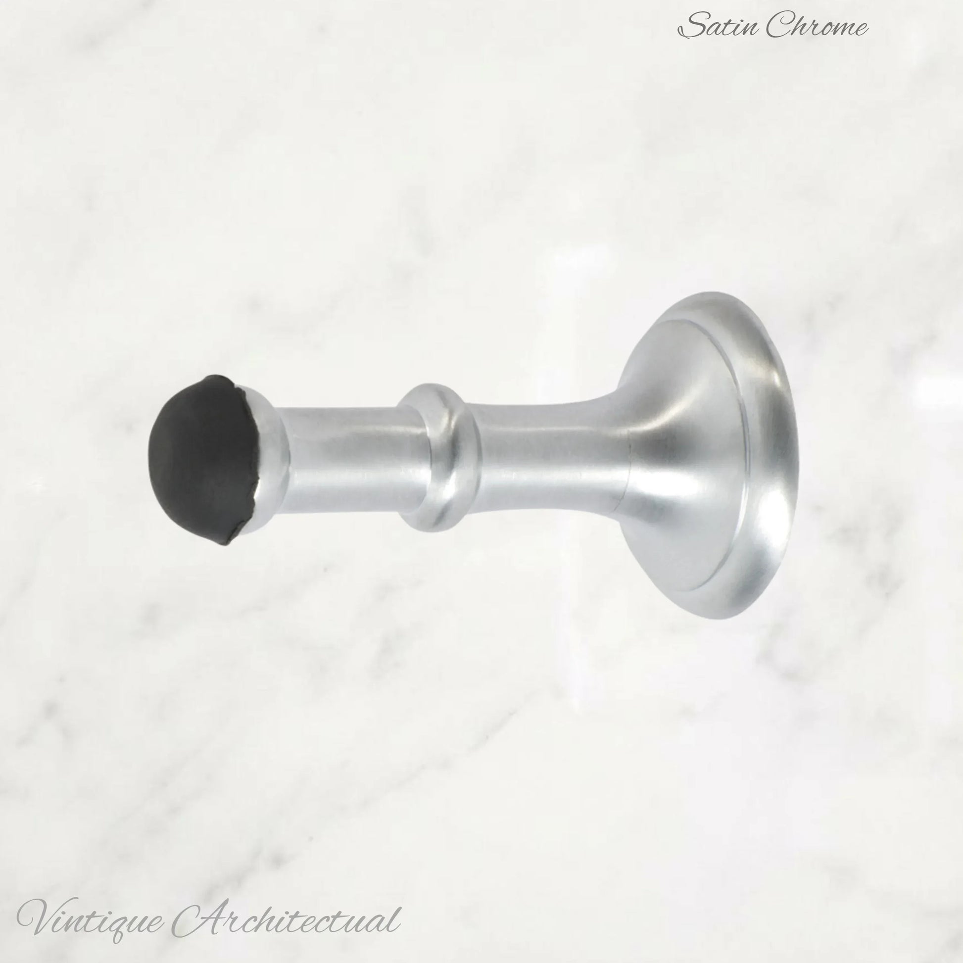 Satin Chrome Brass Classic rubber door stop 80mm Long-Invisible fixing - Vintique Concepts