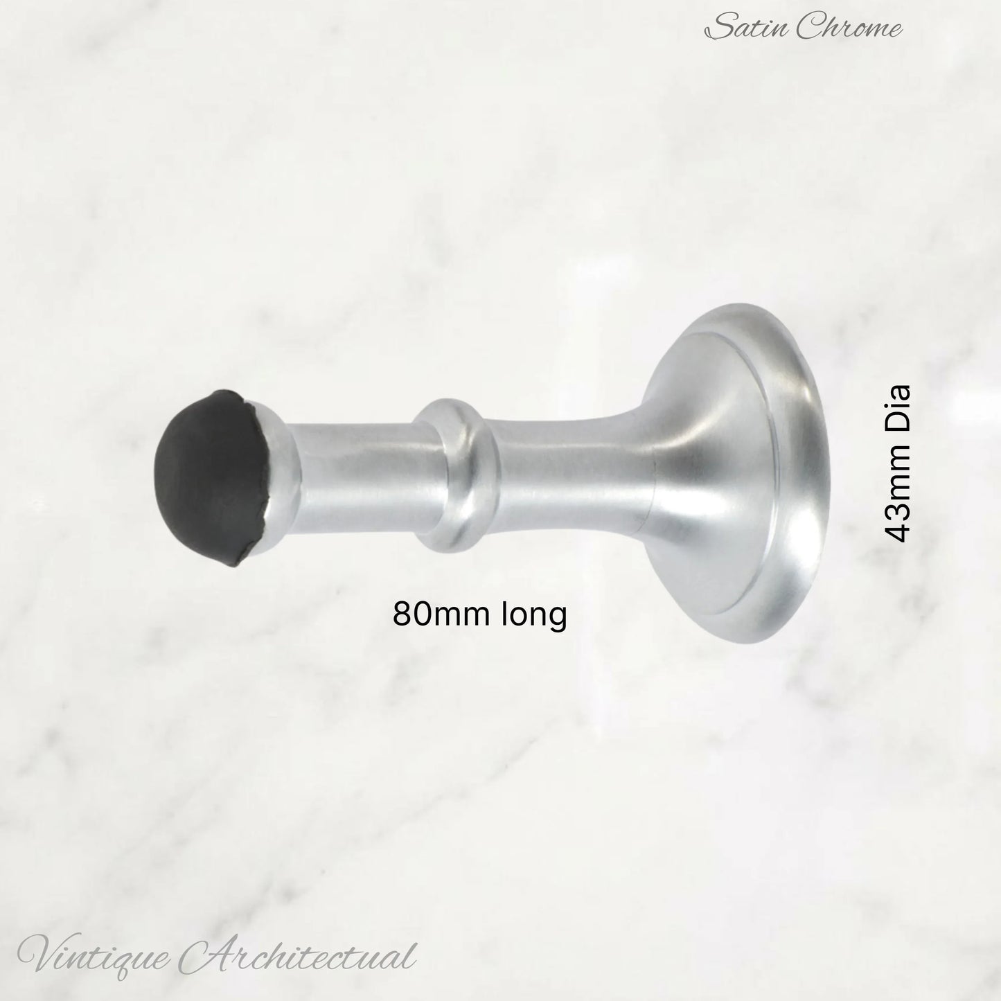 Satin Chrome Brass Classic rubber door stop 80mm Long-Invisible fixing - Vintique Concepts