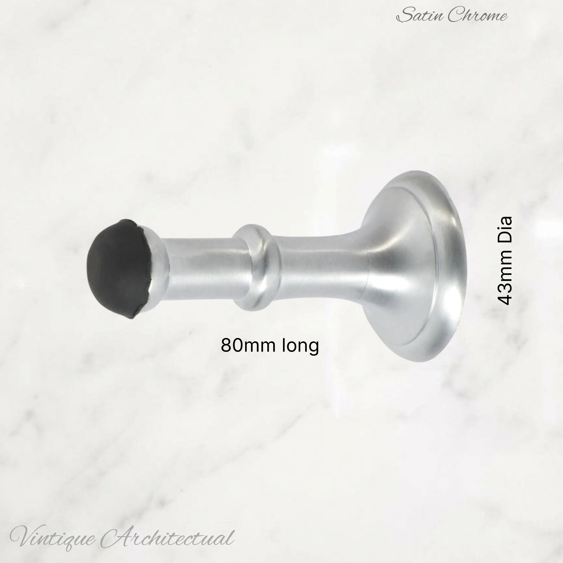 Satin Chrome Brass Classic rubber door stop 80mm Long-Invisible fixing - Vintique Concepts