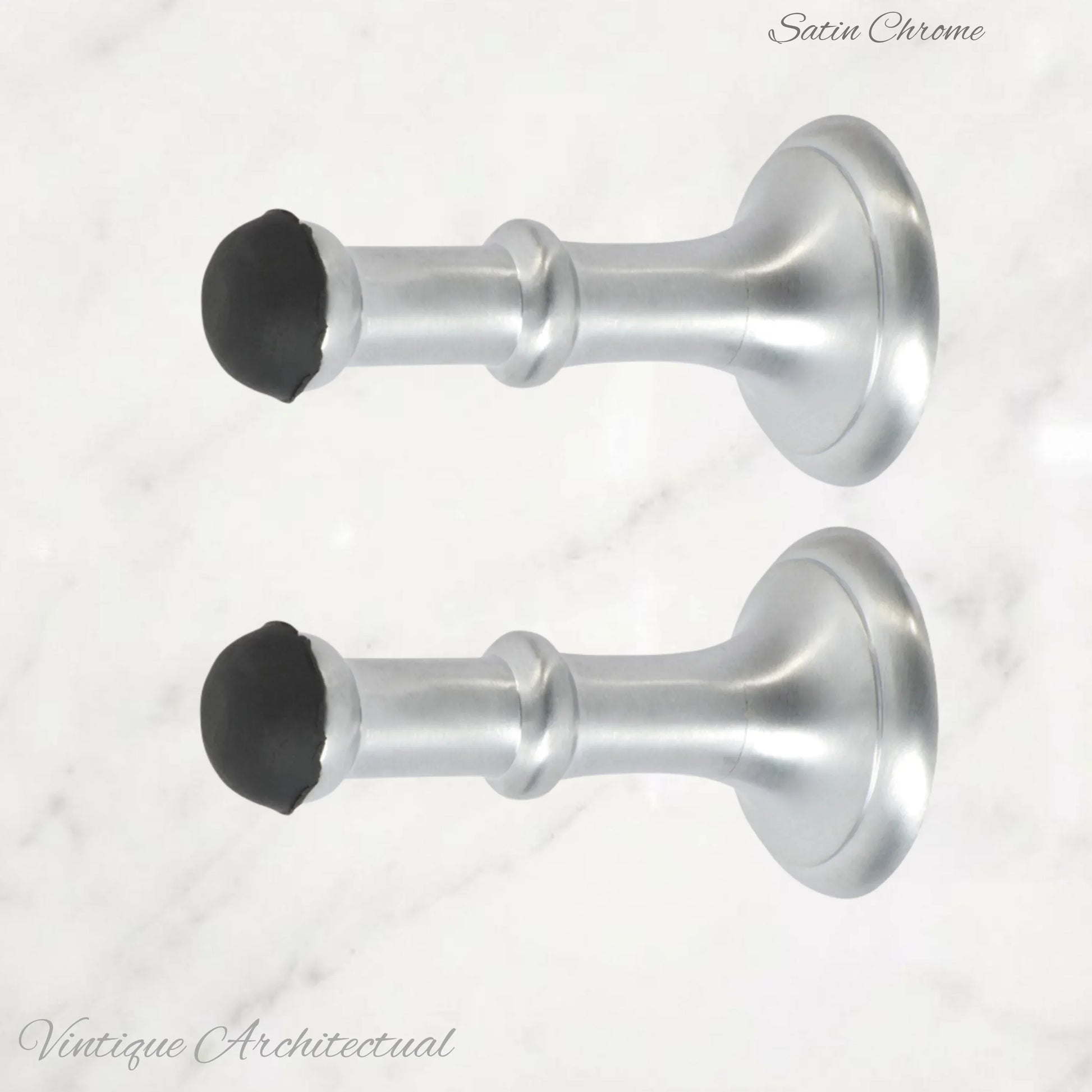 Satin Chrome Brass Classic rubber door stop 80mm Long-Invisible fixing - Vintique Concepts