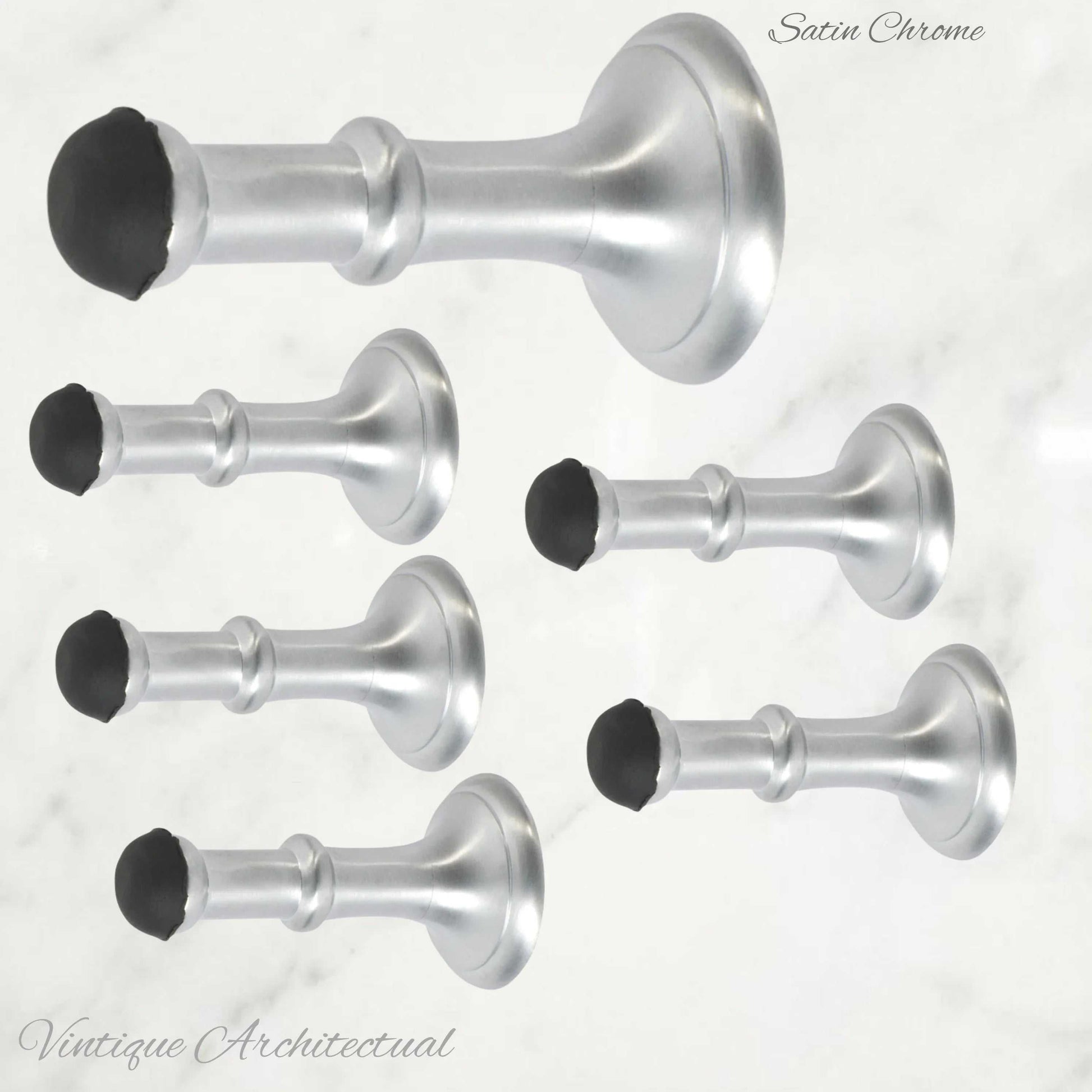 Satin Chrome Brass Classic rubber door stop 80mm Long-Invisible fixing - Vintique Concepts